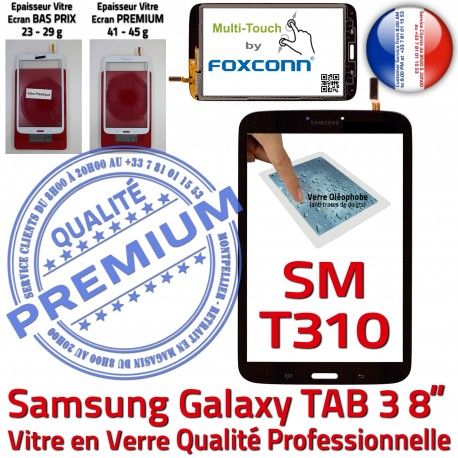 Galaxy SM-T310 TAB3 Noire Samsung Coller Prémonté Verre Supérieure Assemblée à PREMIUM Vitre in 8 Noir Ecran en Tactile Qualité
