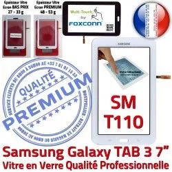 TAB3 Vitre Prémonté Samsung Galaxy SM-T110 LITE Qualité Adhésif T110 SM Blanc Tab3 Tactile en Blanche Assemblée LCD Verre Supérieure Ecran PREMIUM