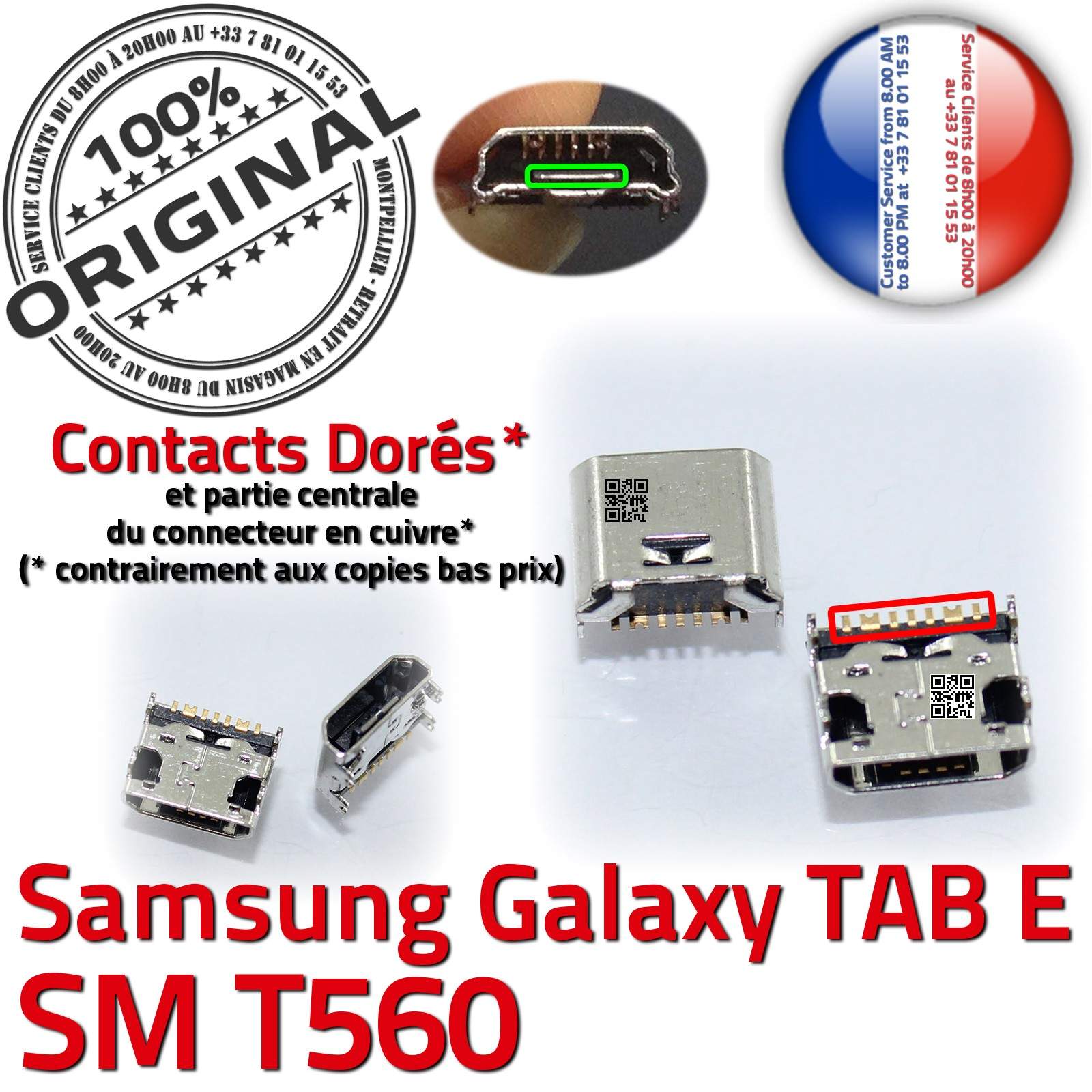 ORIGINAL Samsung Galaxy TAB E SM T560 Connecteur de charge à souder Micro USB Pins Dorés Dock Prise Connector Chargeur 9 inch