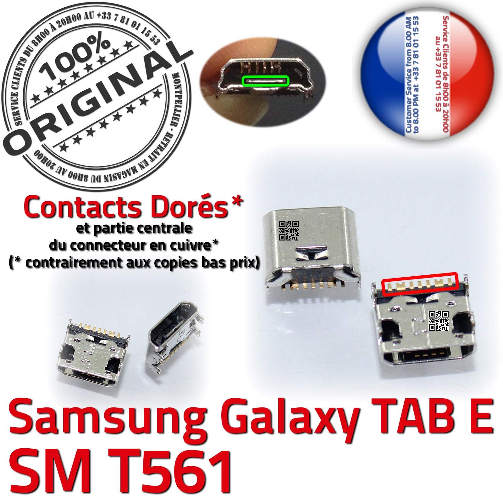 ORIGINAL Samsung Galaxy TAB E SM T561 Connecteur de charge à souder Micro USB Pins Dorés Dock Prise Connector Chargeur 9 inch