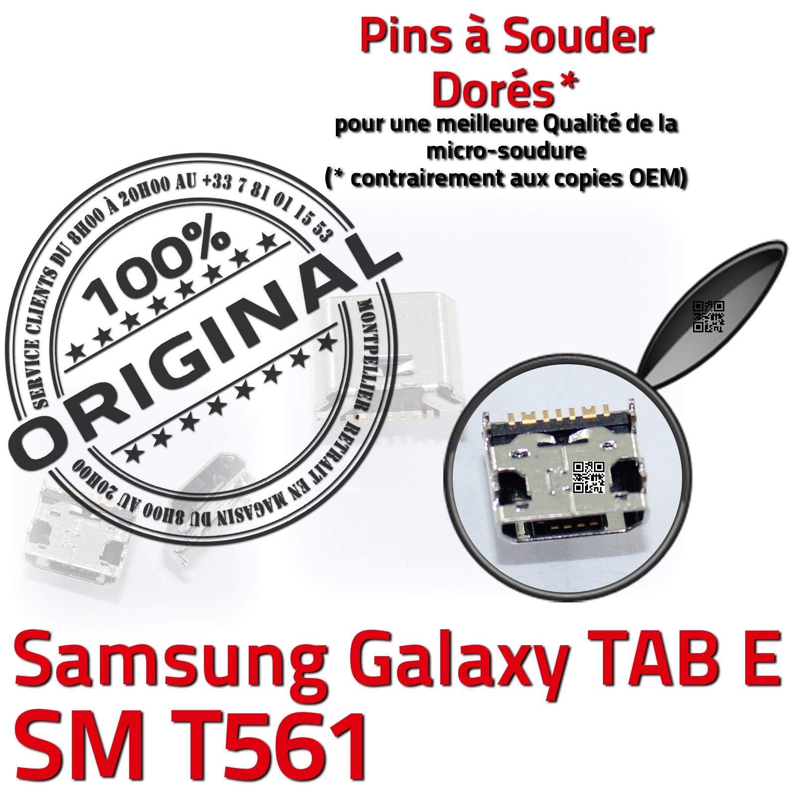 ORIGINAL Samsung Galaxy TAB E SM T561 Connecteur de charge à souder Micro USB