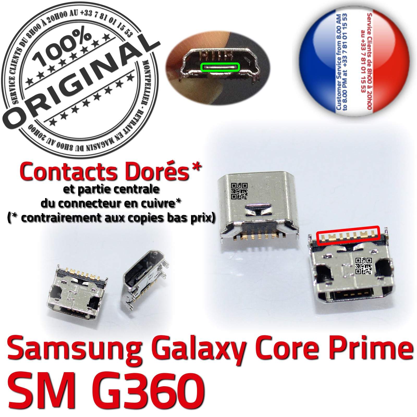 ORIGINAL Samsung Galaxy Core Prime SM G360 Connecteur de charge à souder Micro USB Pins Dorés Prise Connector Chargeur Qualité