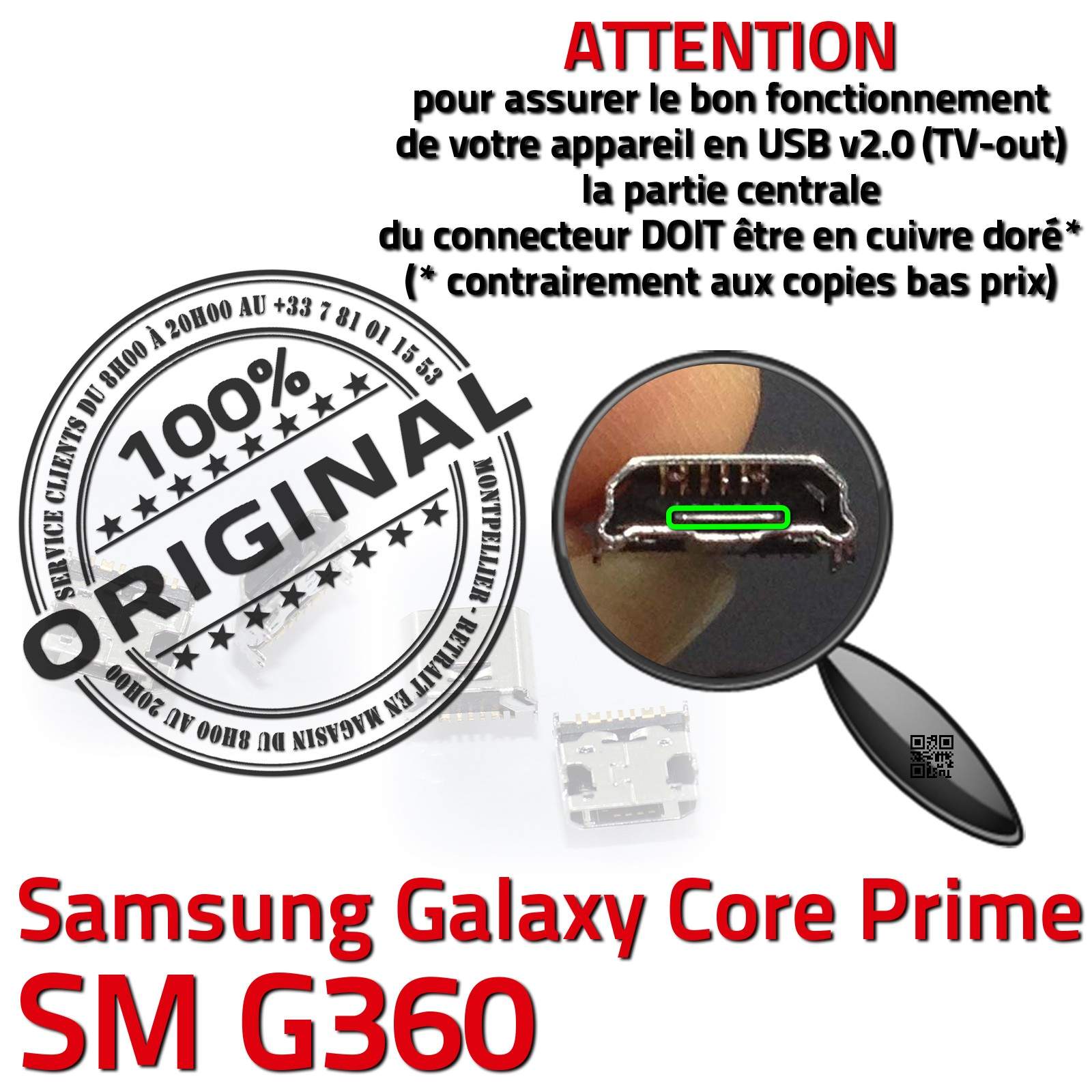 Téléphone Remplacement PORT Micro USB Réparation Changement micro-soudure Pins Samsung Galaxy Core Prime SM-G360 SM G360 Connecteur de Charge à souder Soudure Carte Mère Prise Chargeur Changer Jack Connexion Câble Contacts Qualité Démontage Smartphone
