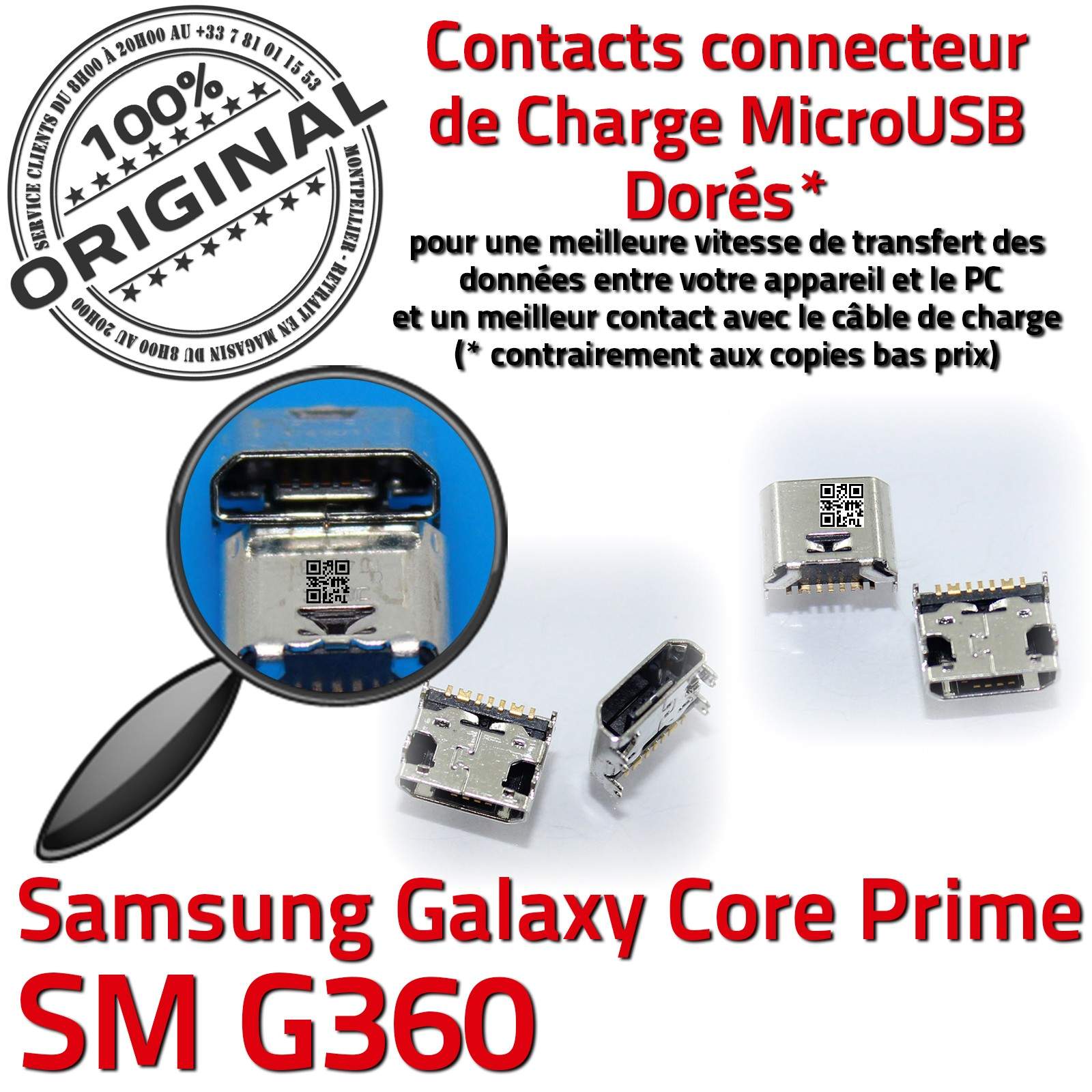 ORIGINAL Samsung Galaxy Core Prime SM G360 Connecteur de charge à souder Micro USB Pins Dorés Prise Connector Chargeur Qualité
