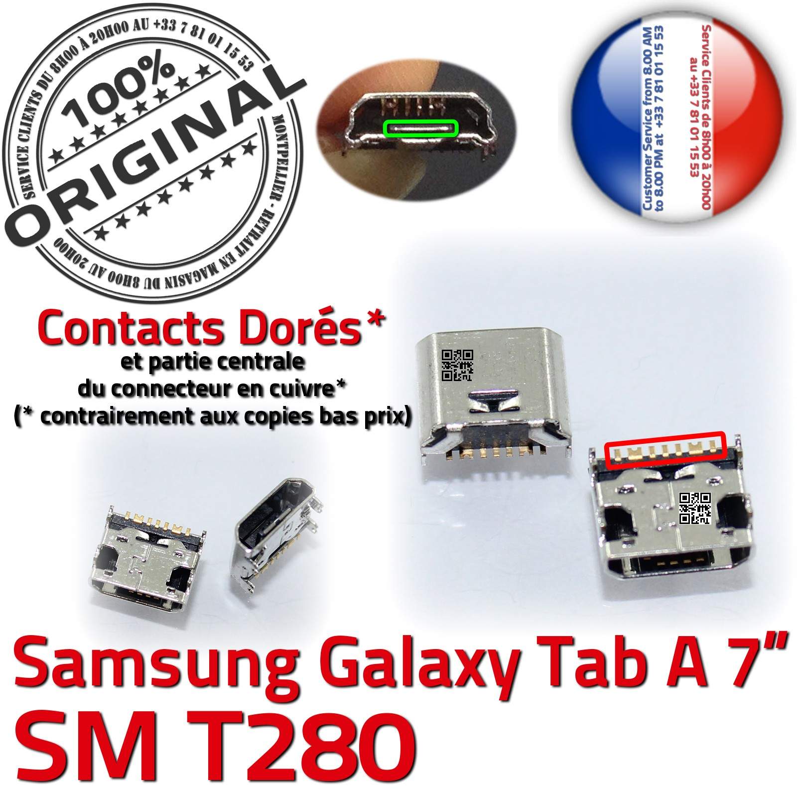 ORIGINAL Samsung Galaxy TAB A SM T280 Connecteur de charge à souder Micro USB Pins Dorés Dock Prise Connector Chargeur 7 inch