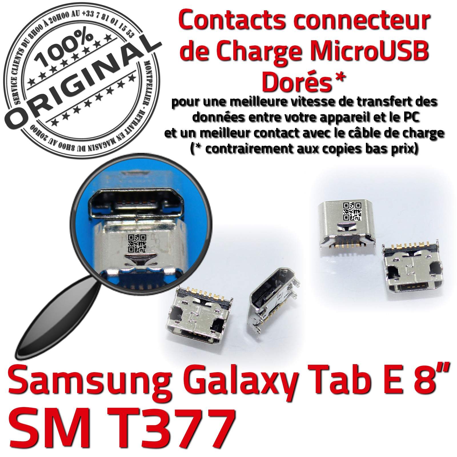 ORIGINAL Samsung Galaxy TAB E SM T377 Connecteur de charge à souder Micro USB Pins Dorés Dock Prise Connector Chargeur 8 inch