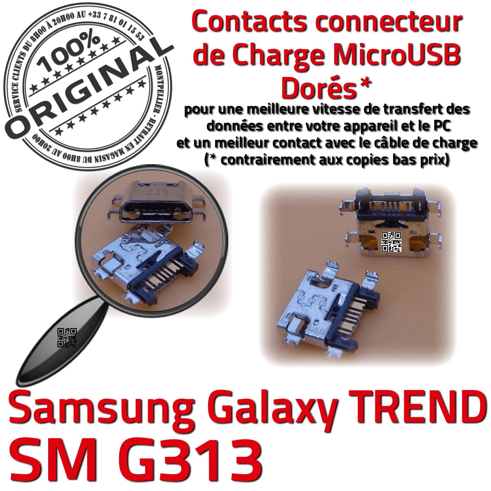 ORIGINAL Samsung Galaxy TREND S DUOS SM G313 Connecteur de charge à souder Micro USB Pins Dorés Prise Connector Chargeur Qualité