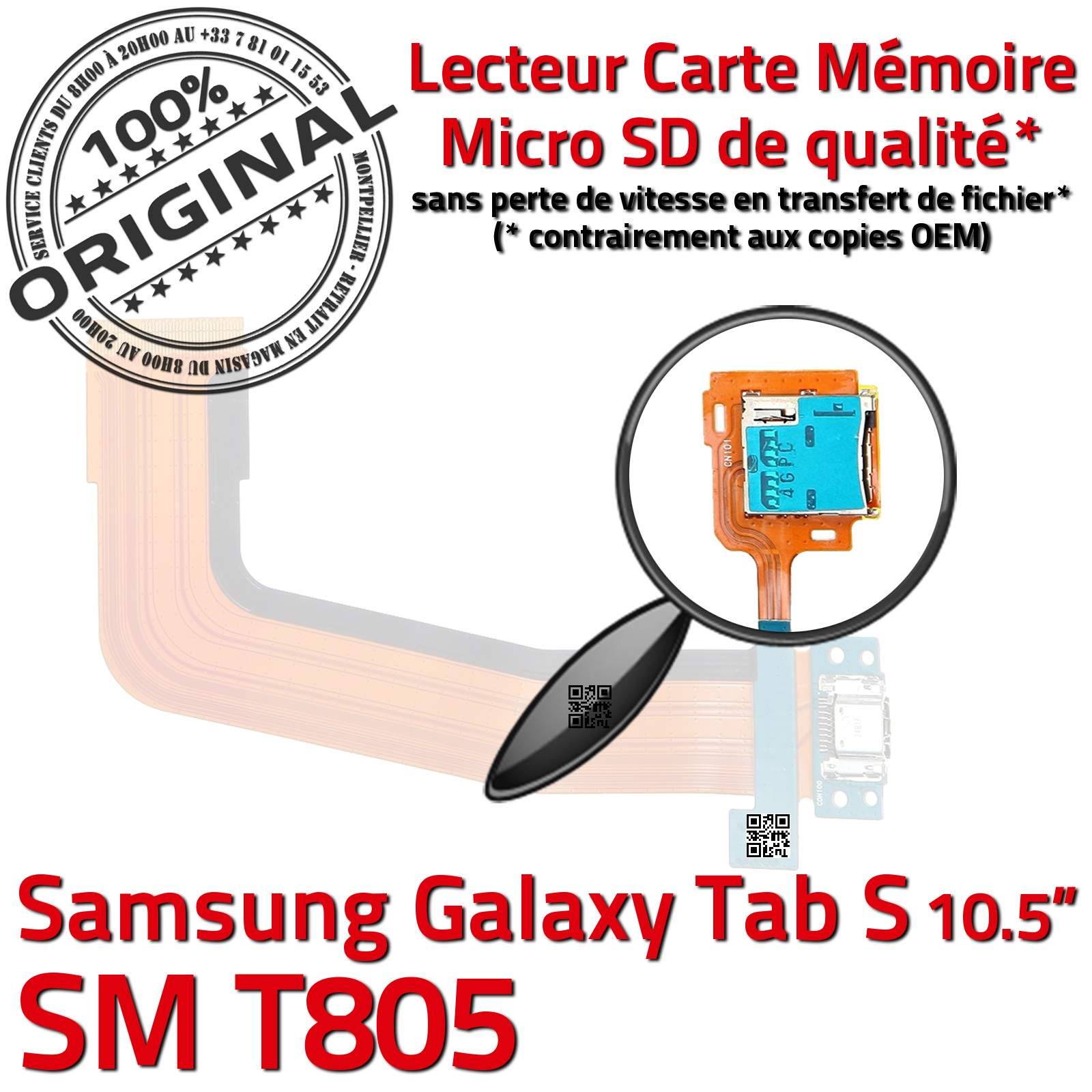 ORIGINAL TAB S SM T805 Port USB Lecteur de Carte Mémoire SD Nappe Chargeur SLOT