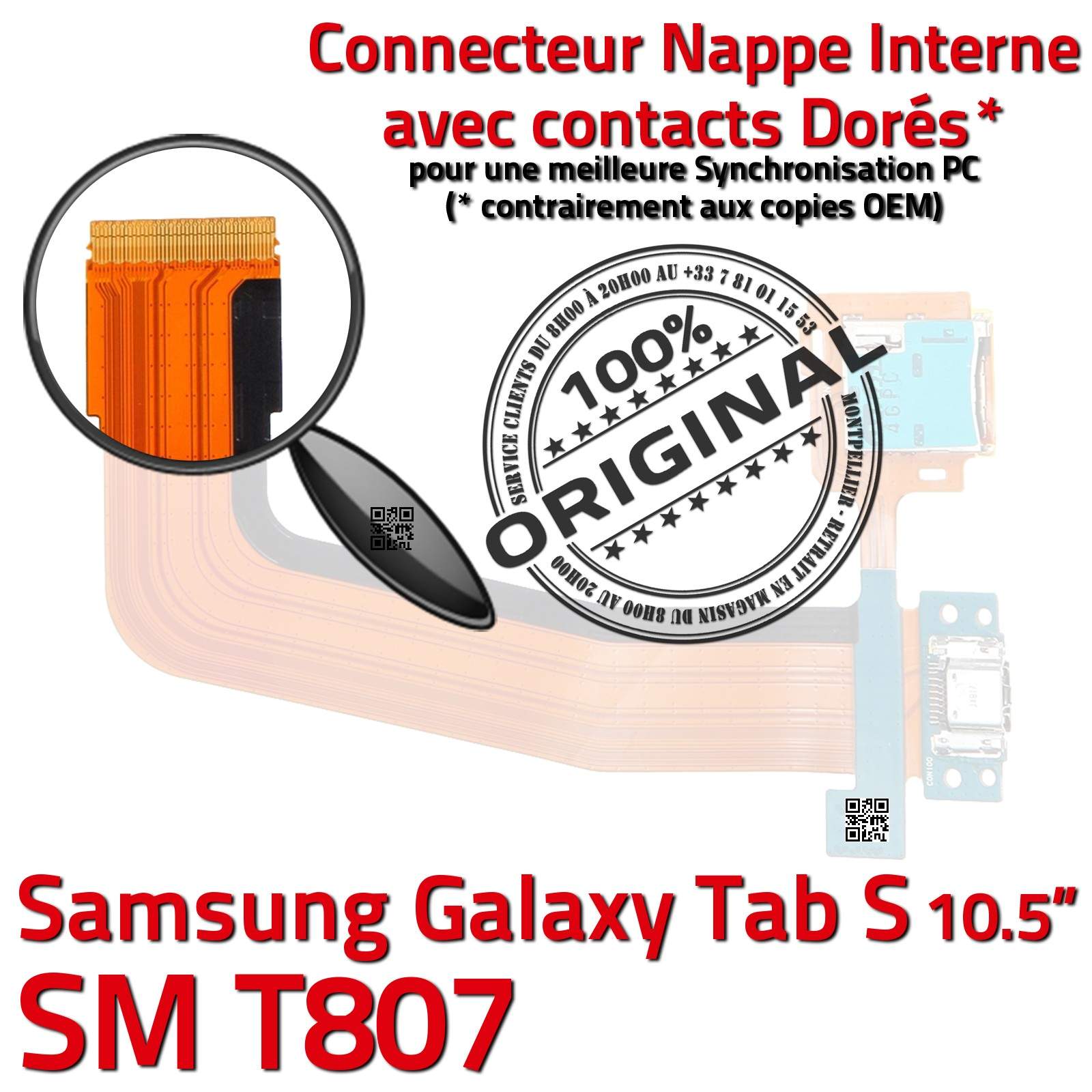 TAB S SM T807 Lecteur de Carte Mémoire SD Connecteur de Charge Micro USB ORIGINAL Samsung Galaxy Nappe PORT Chargeur Qualité