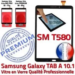 SM-T580 T580 Samsung PREMIUM Chocs Supérieure 10.1 Noire TAB aux Noir N Tactile TAB-A A Qualité Verre Vitre SM Ecran Résistante en Galaxy