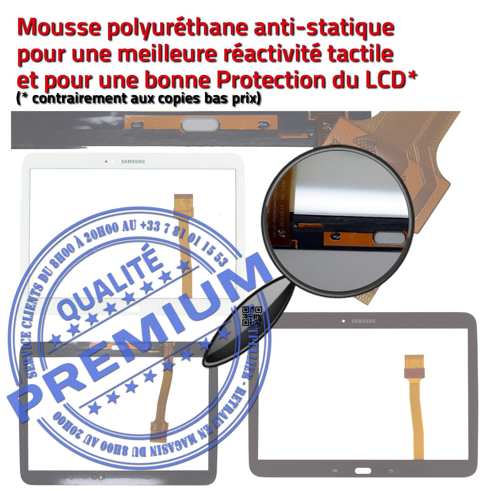 Samsung Galaxy TAB4 SM-T535 Écran Blanc Complet Verre Qualité Supérieure PREMIUM Prémonté Vitre Tactile Complète Blanche Adhésif