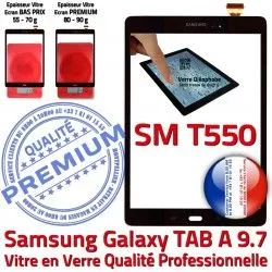 TAB Samsung Assemblée Galaxy Verre Noir PREMIUM Prémonté Complet SM Adhésif Noire SM-T550 TAB-A Tactile Écran Qualité en A T550 Vitre Complète