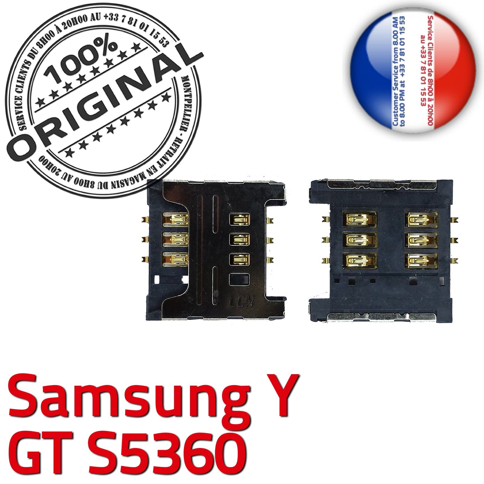 ORIGINAL Samsung Galaxy Y GT s5360 Lecteur Carte SIM à souder Connecteur  Contacts Dorés Reader Prise Connector SLOT Pins OR Card