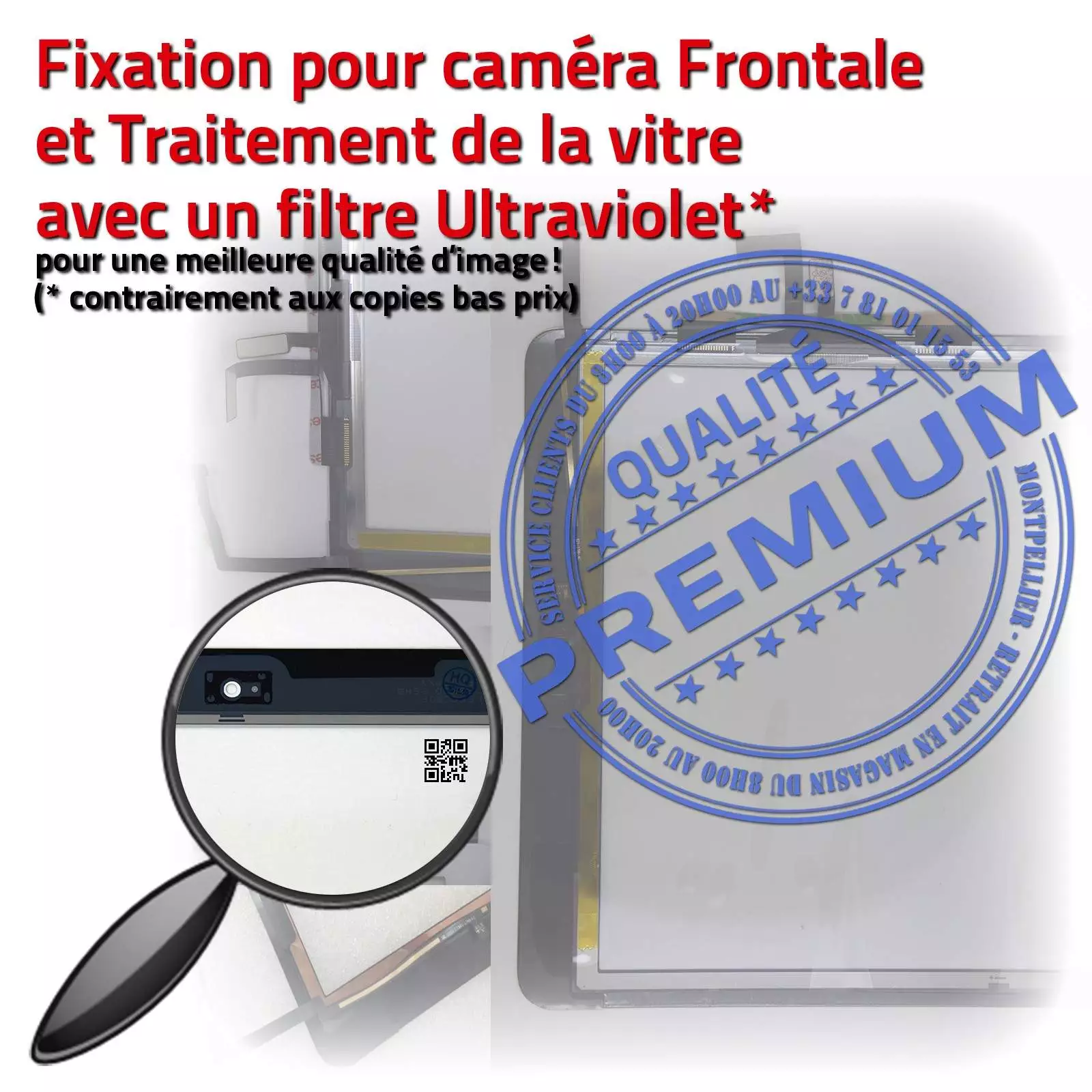 Vitre Tactile iPad 6 - A1893 Noir Adhésif Monté Ecran Qualité Verre Oléophobe Fixation Caméra Nappe HOME IC Réparation Tablette