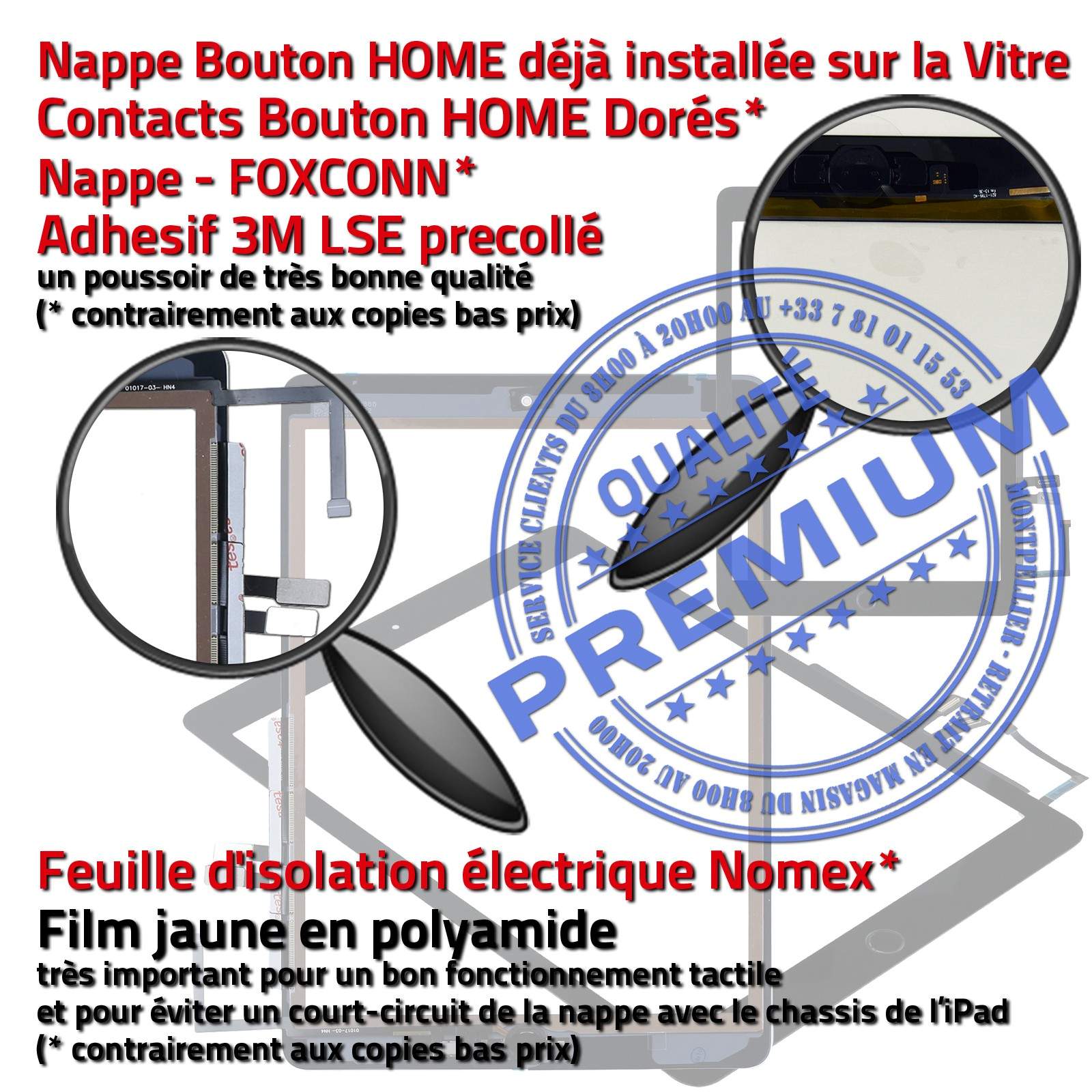 Vitre Tactile iPad A1893 Noir Ecran Assemblé Nappe Bouton HOME Adhésif Prémonté
