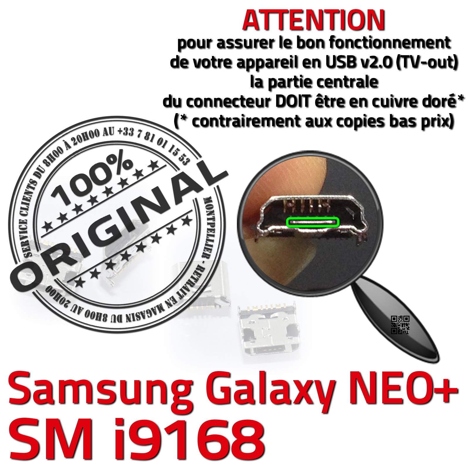 Changer Jack Connexion Câble Soudure Carte Mère Prise Chargeur Contacts Qualité Démontage Smartphone Téléphone Remplacement PORT Micro USB Samsung Galaxy Plus NEO+ GT i9168 GT-i9168 Connecteur de Charge à souder Réparation Changement micro-soudure Pins