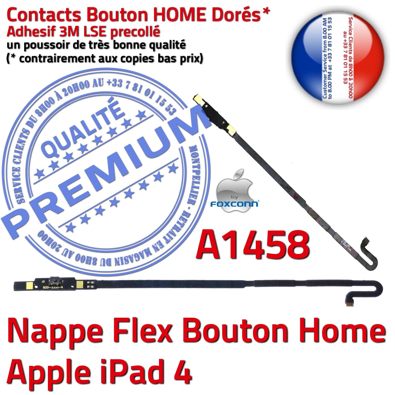 iPad4 A1458 Réparation Nappe Bouton Home Autocollant Châssis Tablette Apple Adhésif Remplacement Flex Poussoir Accueil Qualité