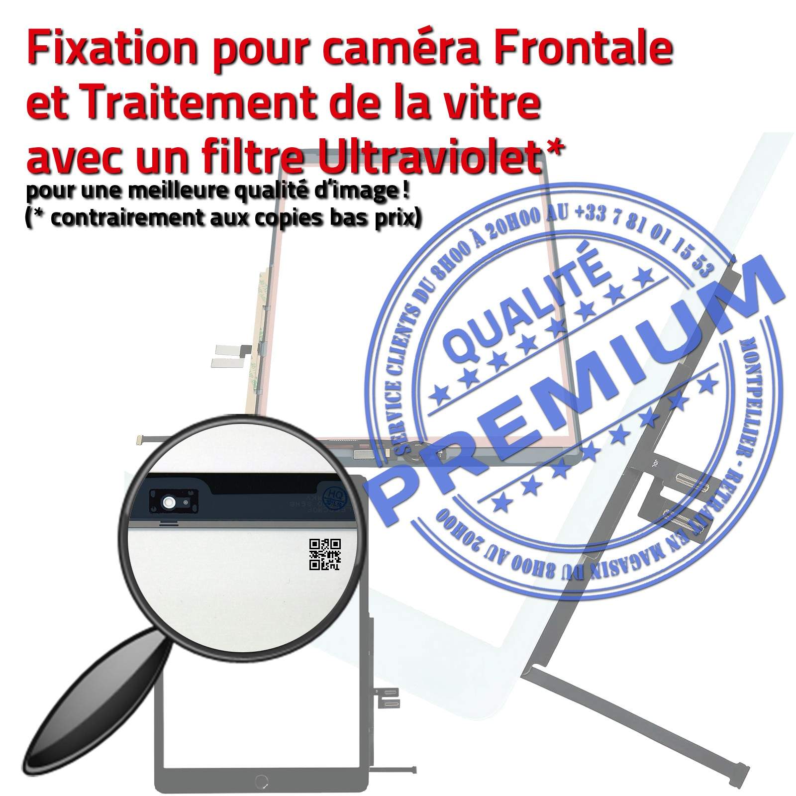 iPad 2020 Blanc Vitre Tactile PREMIUM Adhésif Precollé Remplacement Ecran Qualité Verre Oléophobe Fixation Caméra Bouton HOME
