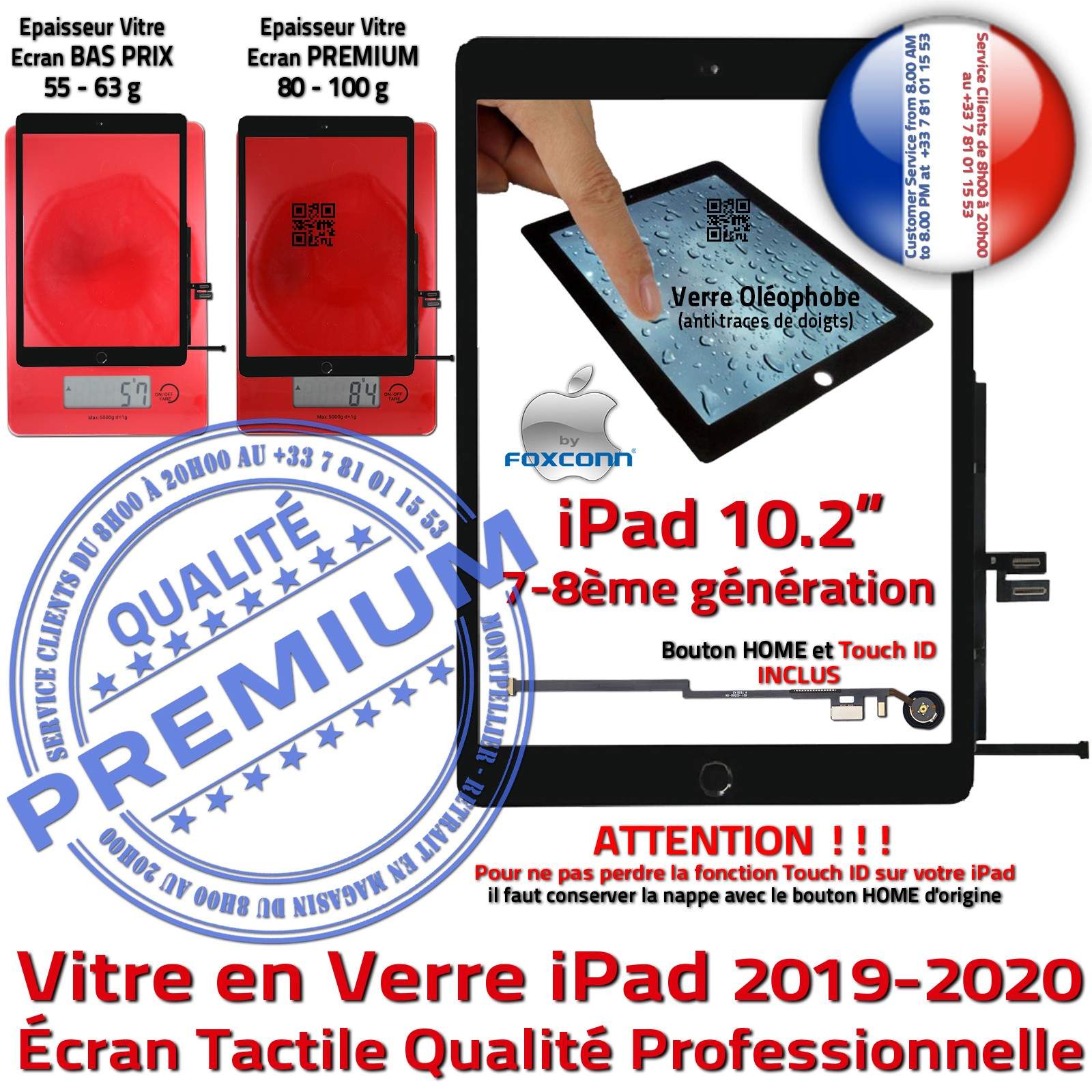 KIT Réparation iPad 2020 A2270 Vitre Tactile Noire PREMIUM Qualité Verre  Oléophobe Adhésif Precollé Bouton HOME Outils Démontage