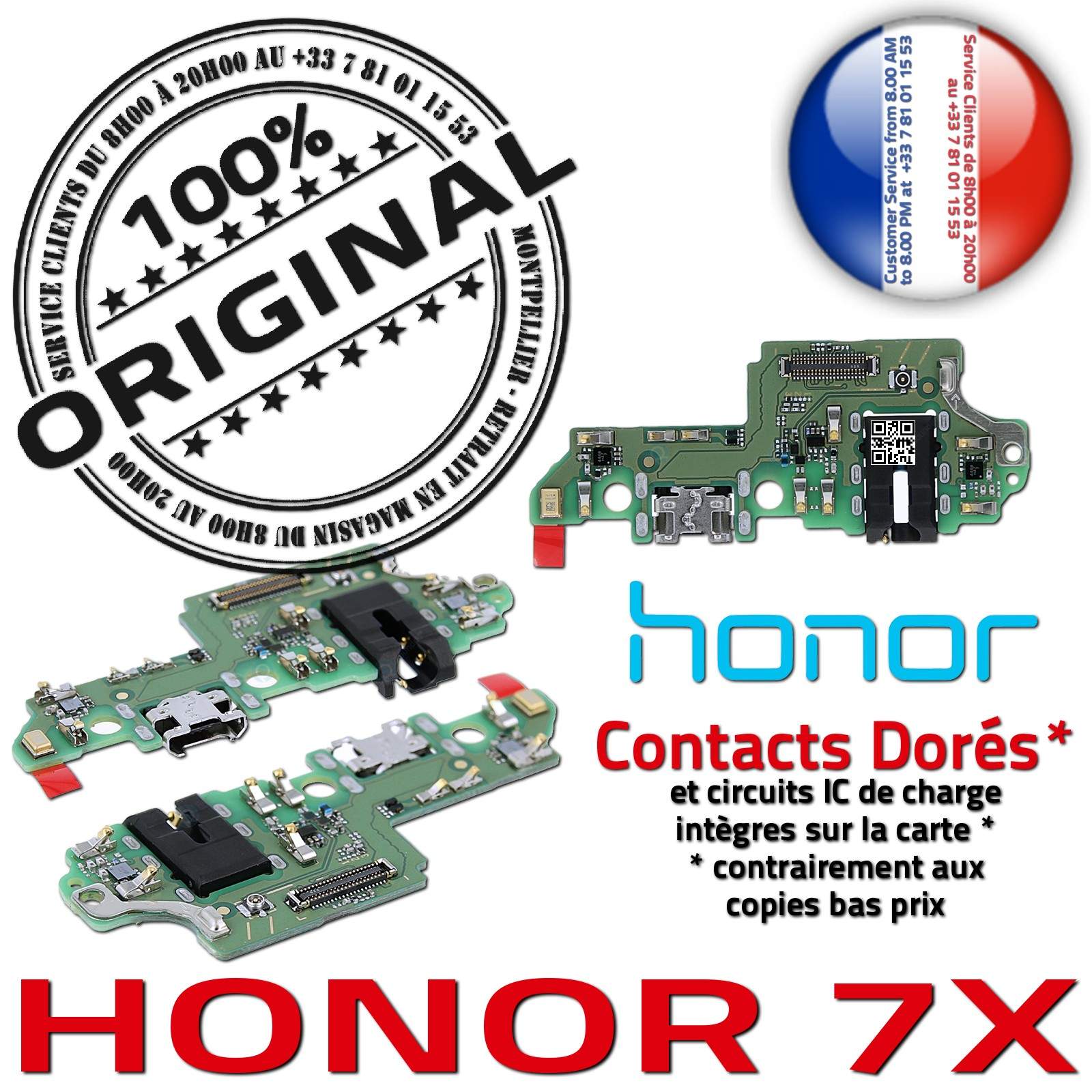Honor 7X Prise Alimentation Chargeur USB Type-C ORIGINAL Téléphone PORT Nappe Charge OFFICIELLE Qualité Microphone Antenne Câble
