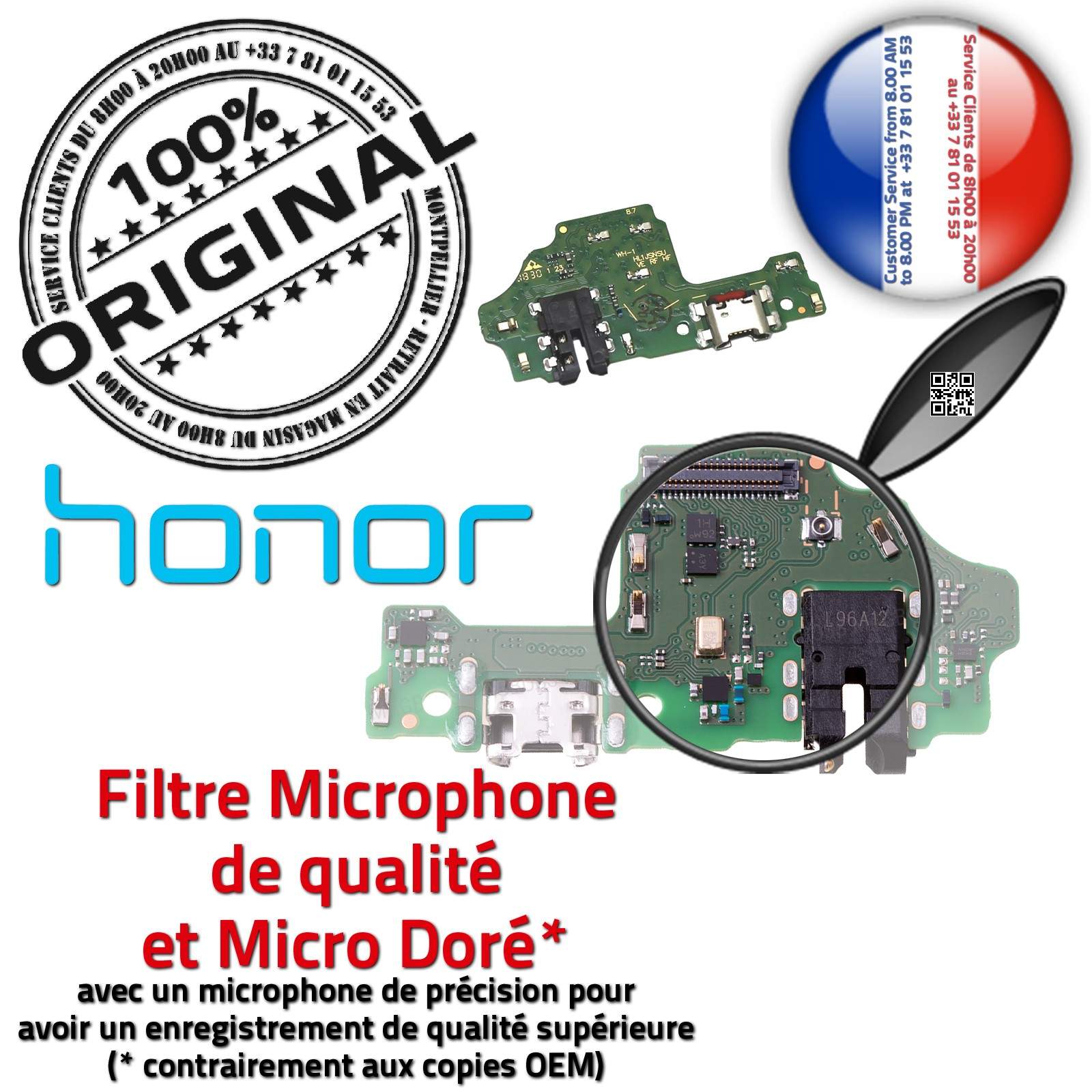 Honor 8 JACK Casque Audio Chargeur Micro USB Type-C ORIGINAL Téléphone PORT  Prise Câble Nappe Charge Qualité Microphone Antenne