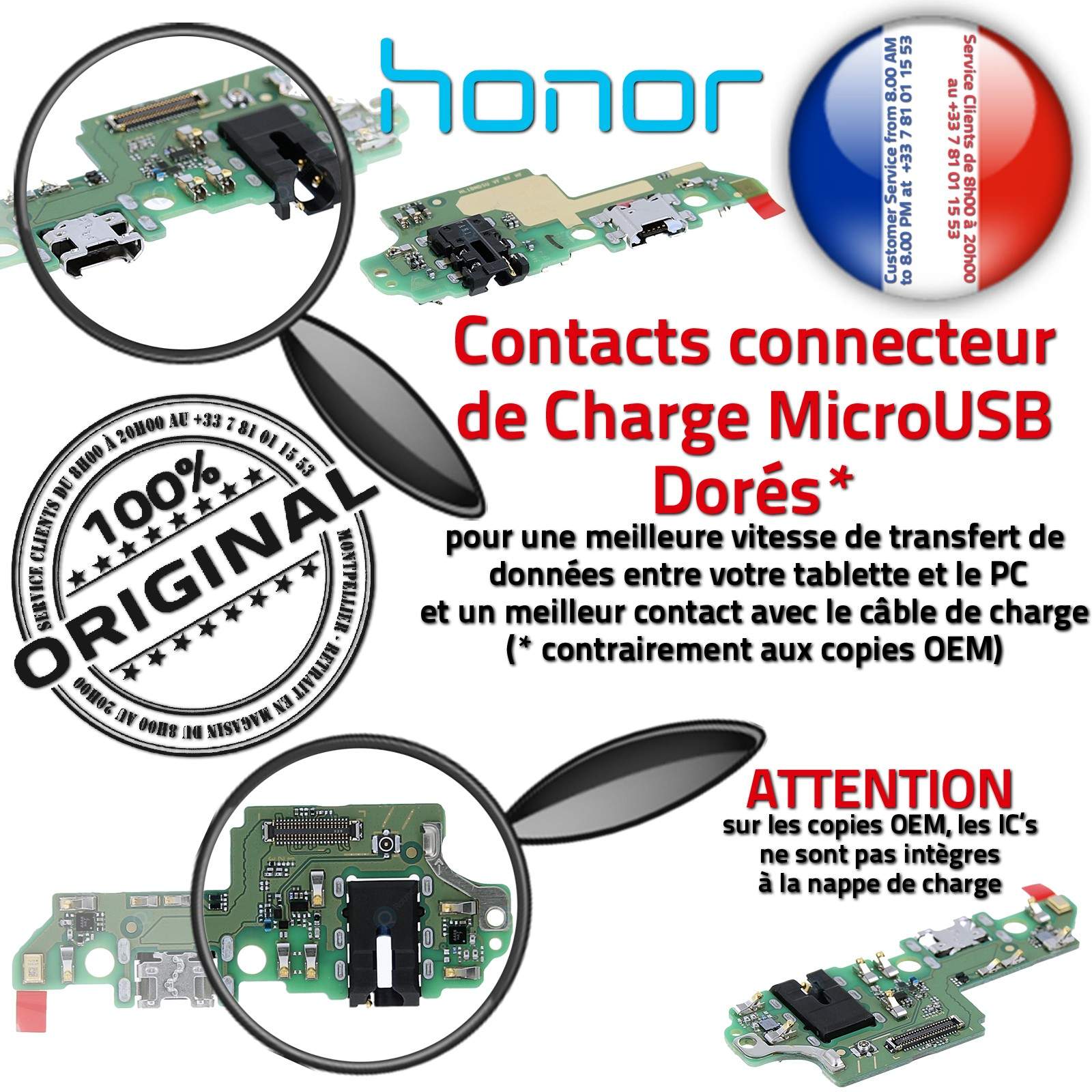 Remplacement Écouteur Connecteur de Charge Rapide ORIGINAL Réparation Chargeur Micro USB C Origine Changer Câble Prise Alimentation PORT Téléphone AUDIO Type-C Nappe Qualité Microphone Réseau Antenne SMA JACK Honor 7X Sonde Température Filtre Haut-Parleur