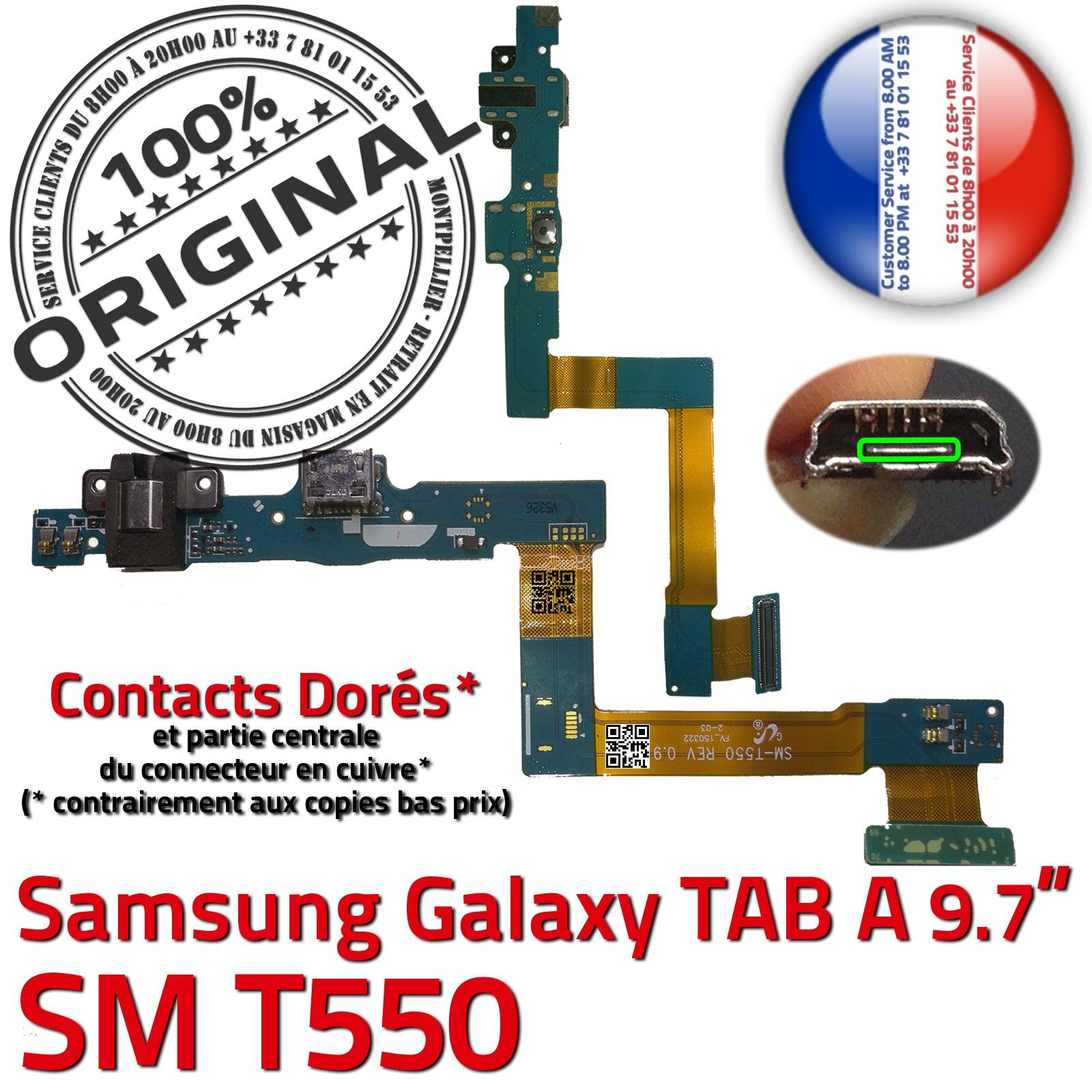 ORIGINAL Samsung Galaxy TAB A SM T550 Connecteur de Charge Chargeur MicroUSB Nappe OFFICIELLE Qualité Contact Doré Réparation