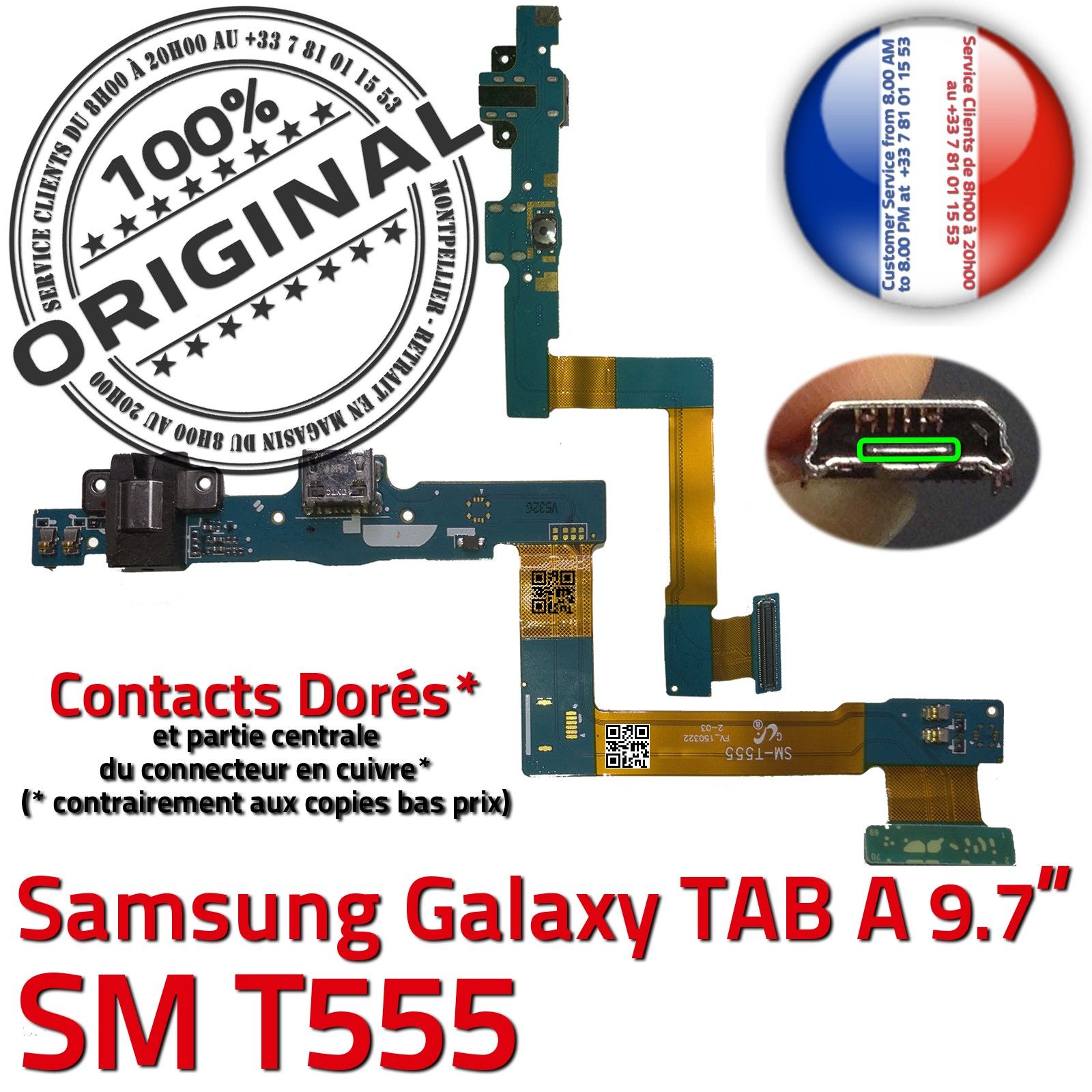 TAB A SM T555 ORIGINAL Samsung Galaxy Connecteur de Charge Chargeur MicroUSB Nappe OFFICIELLE Qualité Contact Doré Réparation