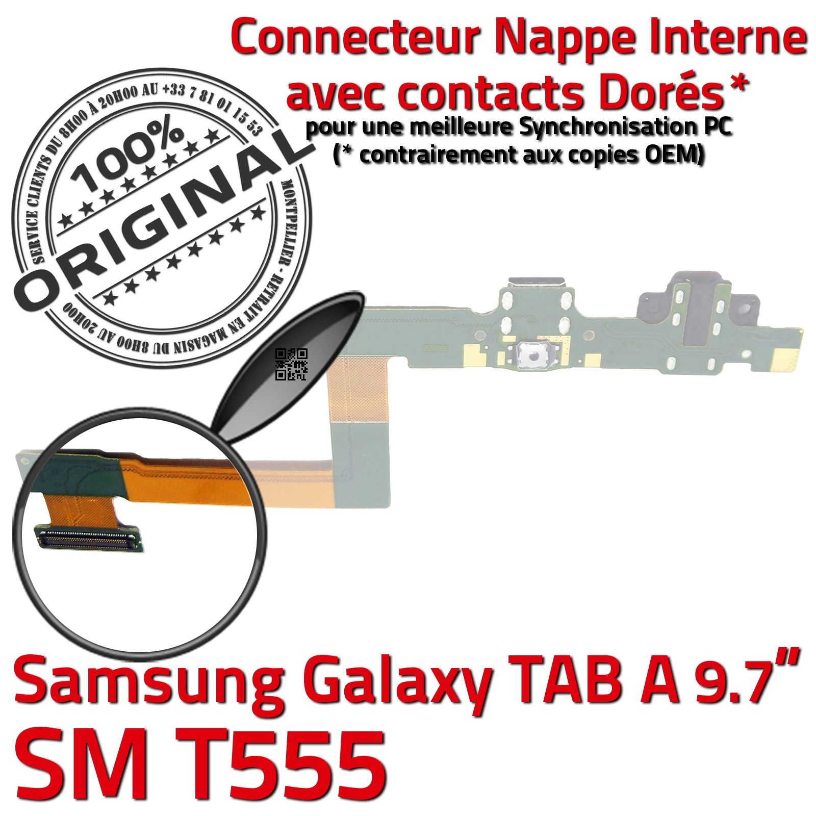 TAB A SM T555 ORIGINAL Samsung Galaxy Connecteur de Charge Chargeur MicroUSB Nappe OFFICIELLE Qualité Contact Doré Réparation