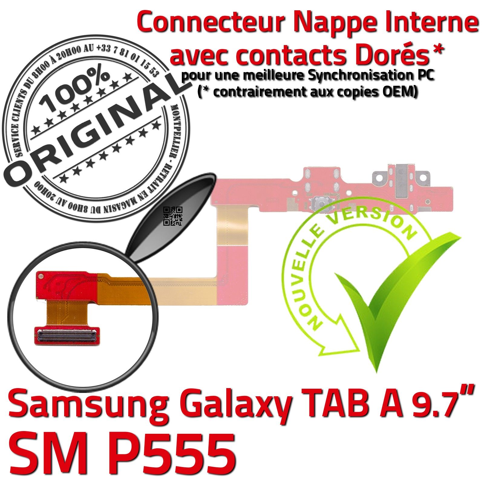 ORIGINAL Samsung Galaxy TAB A SM P555 Nappe OFFICIELLE Qualité Connecteur de Charge Chargeur Micro USB Contacts Doré Réparation