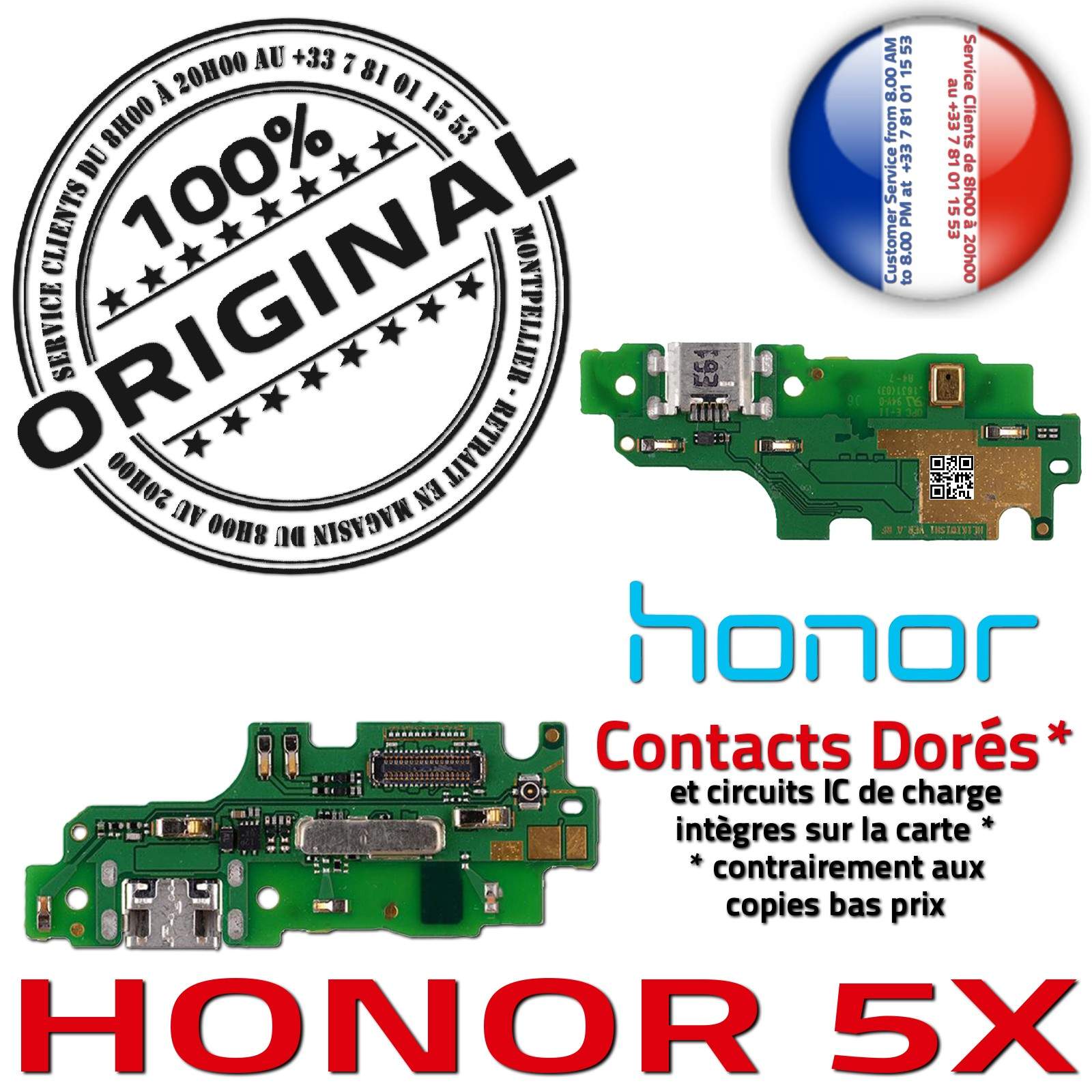 Honor 5X Connecteur de Charge ORIGINAL Prise Chargeur Micro USB Nappe OFFICIELLE Qualité Microphone Antenne RESEAU Câble JACK