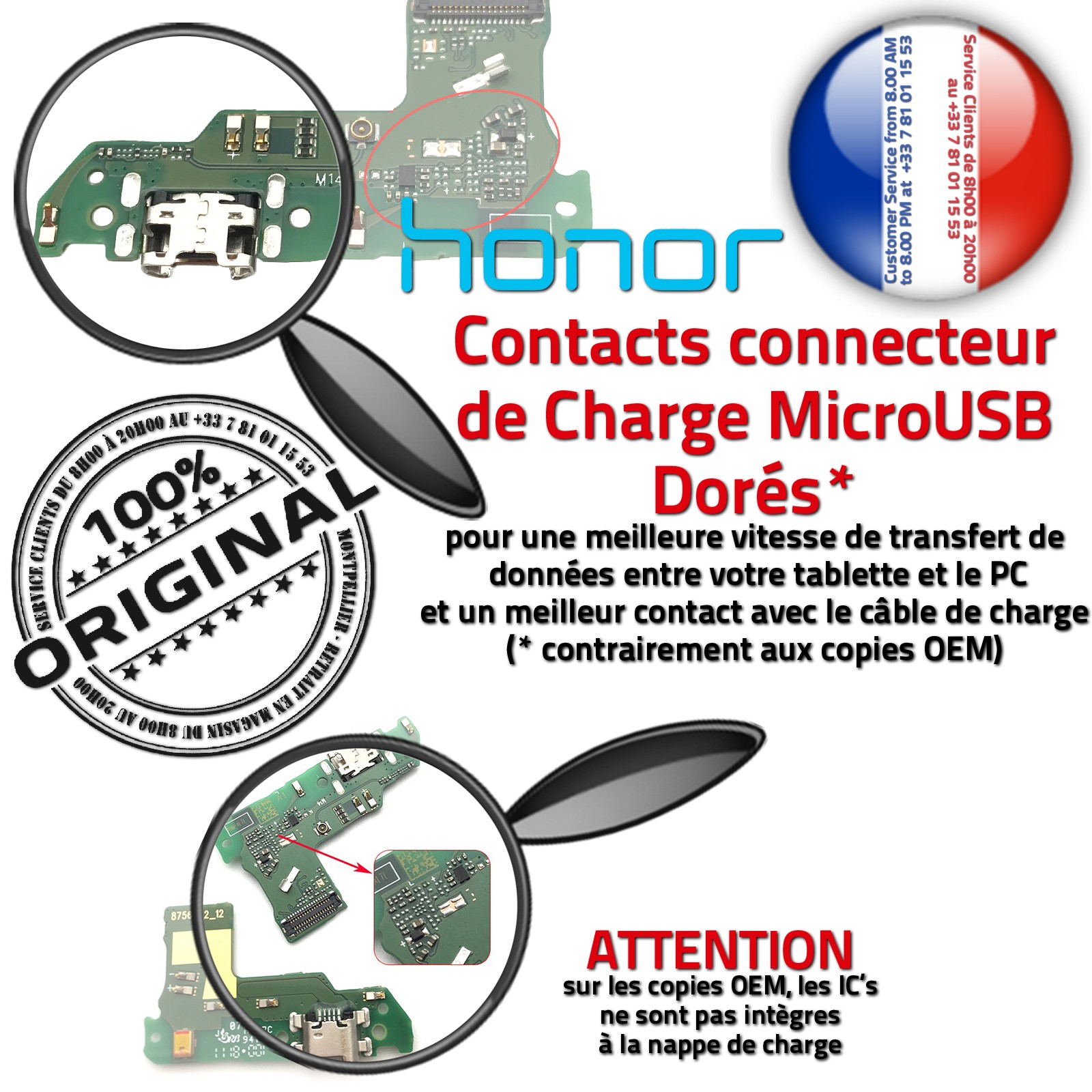 Téléphone AUDIO DOCK Type-C Remplacement Écouteurs Sonde Température Filtre Haut-Parleurs Changer Câble Prise Alimentation PORT Connecteur de Charge Rapide ORIGINAL Réparation Chargeur Micro USB C Réseau Antenne SMA JACK Nappe Qualité Microphone Honor 7A