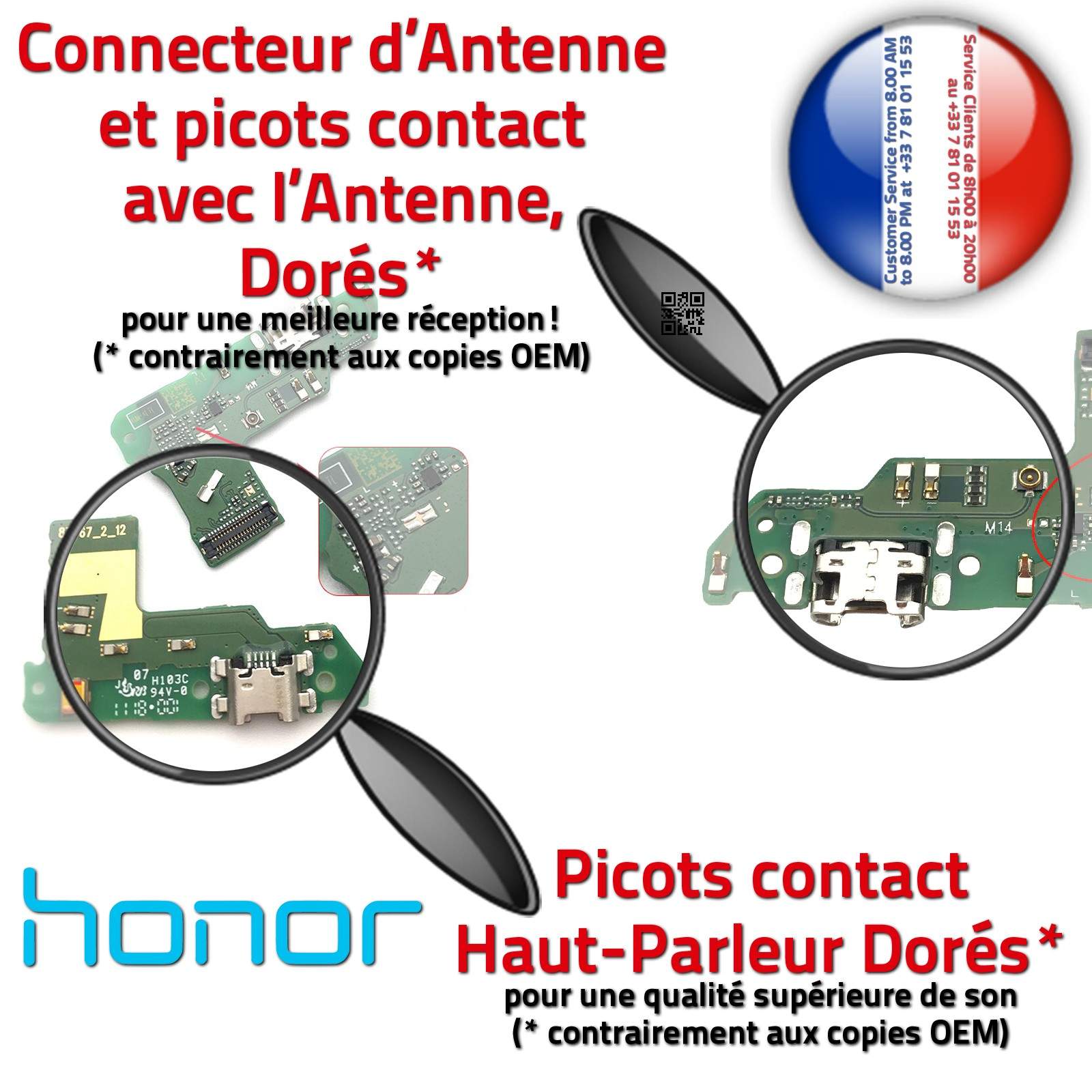 ORIGINAL Honor 7A Connecteur de Charge Prise Chargeur Micro USB Nappe OFFICIELLE Qualité Microphone Antenne RESEAU Câble JACK