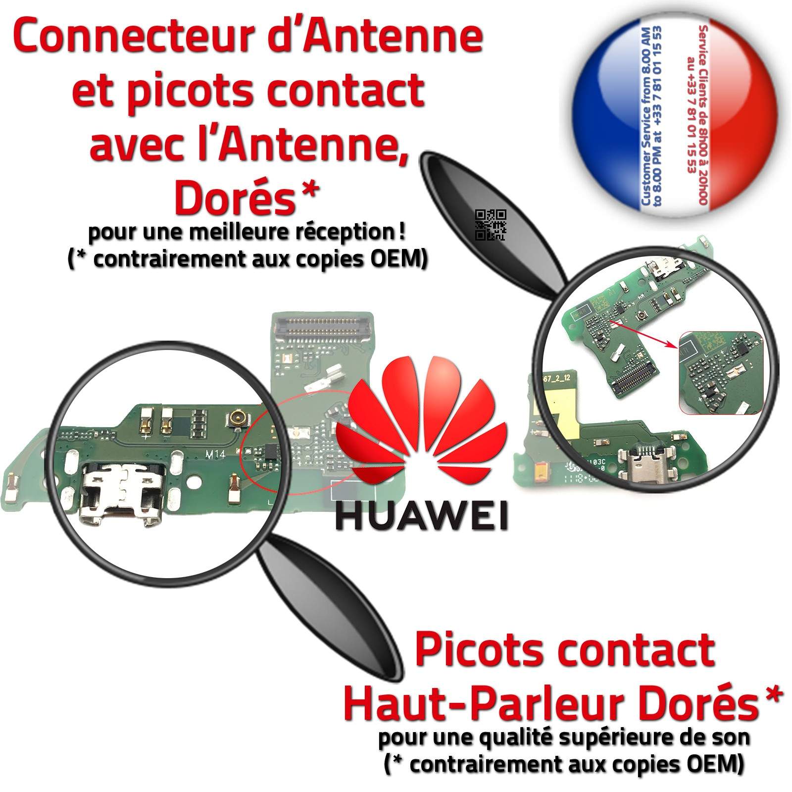 Huawei Y6 Prime 2018 Connecteur de Charge ORIGINAL Prise Chargeur PORT Micro USB Nappe Microphone Antenne RESEAU Câble JACK