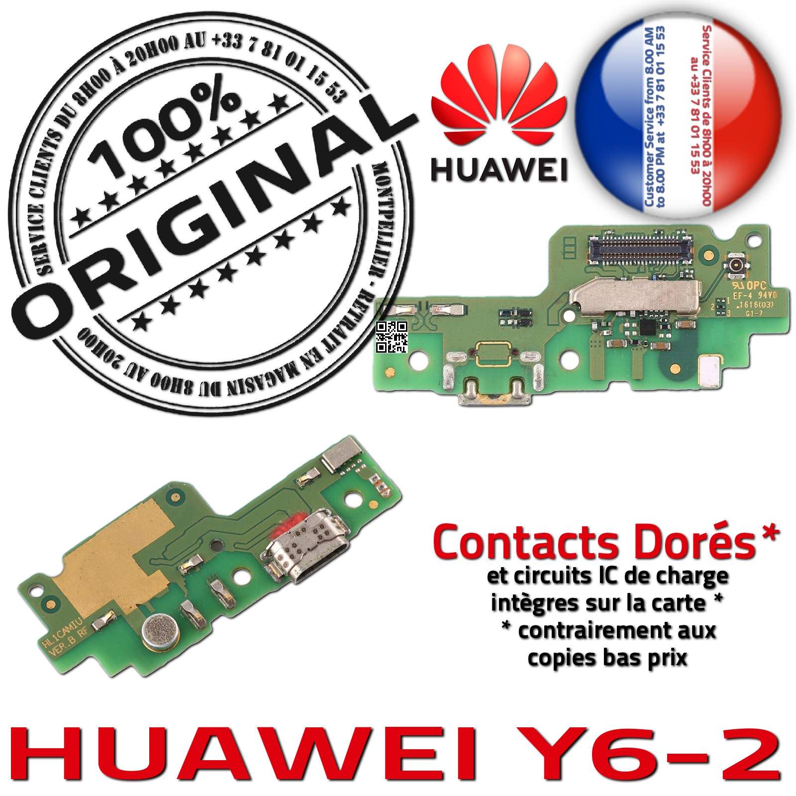 Huawei Y6-2 ORIGINAL Connecteur Antenne SMA GSM Charge Prise Chargeur Téléphone PORT USB Nappe OFFICIELLE Microphone Qualité