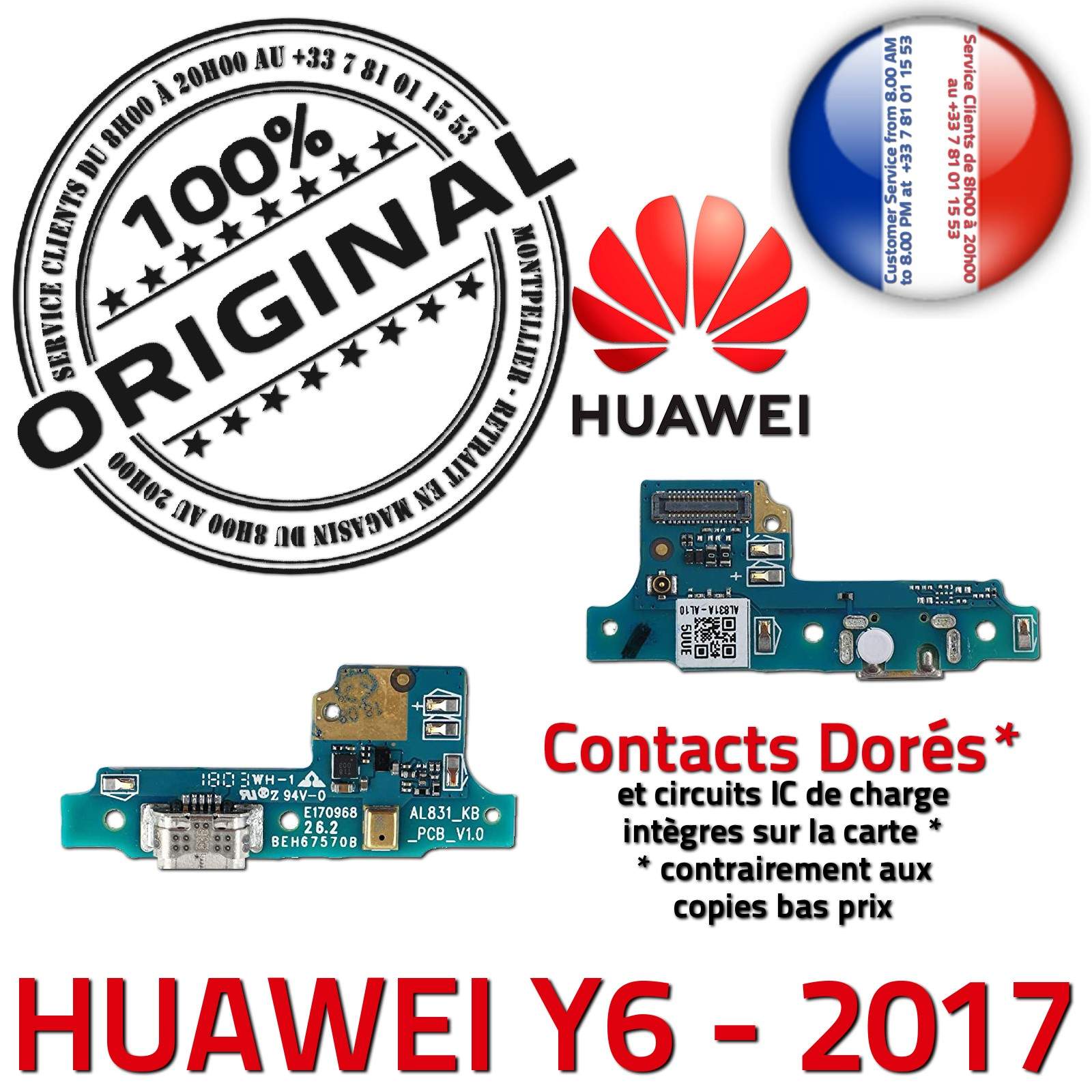 Huawei Y6 2017 Connecteur de Charge ORIGINAL Prise Chargeur PORT Micro USB Nappe Qualité Microphone Antenne RESEAU Câble JACK