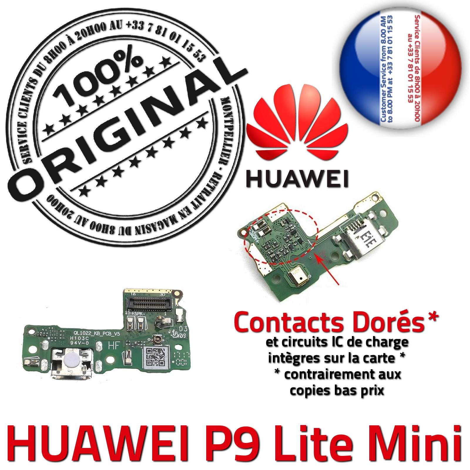 ORIGINAL Huawei P9 Lite Mini Connecteur de Charge Prise Chargeur PORT Micro USB Nappe Qualité Microphone DOCK Antenne Câble JACK