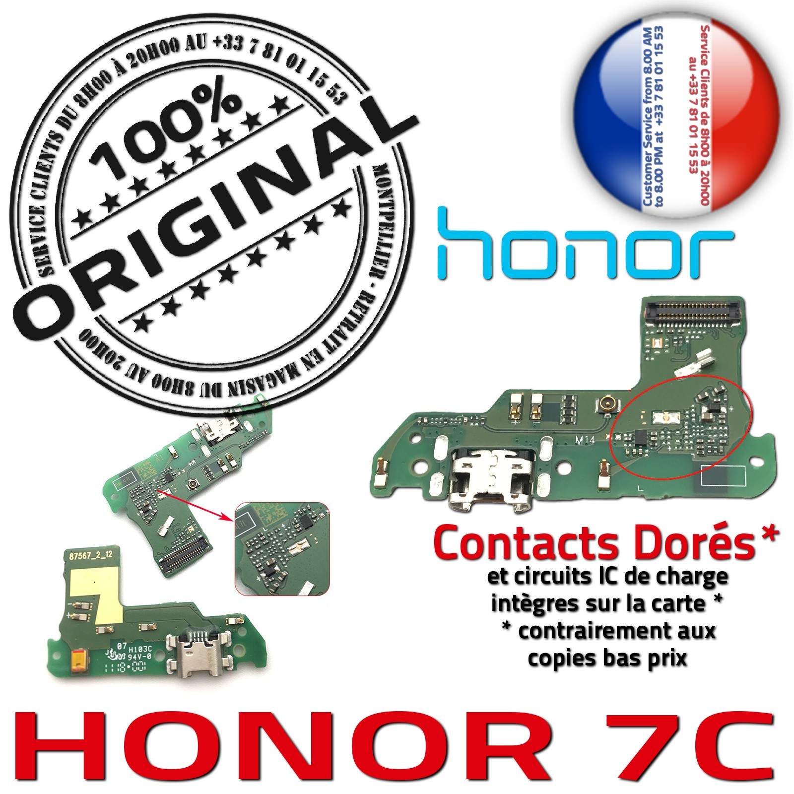 Téléphone Huawei Honor 7C ORIGINAL Connecteur Antenne SMA GSM Charge Prise Chargeur PORT USB Nappe OFFICIELLE Microphone Qualité