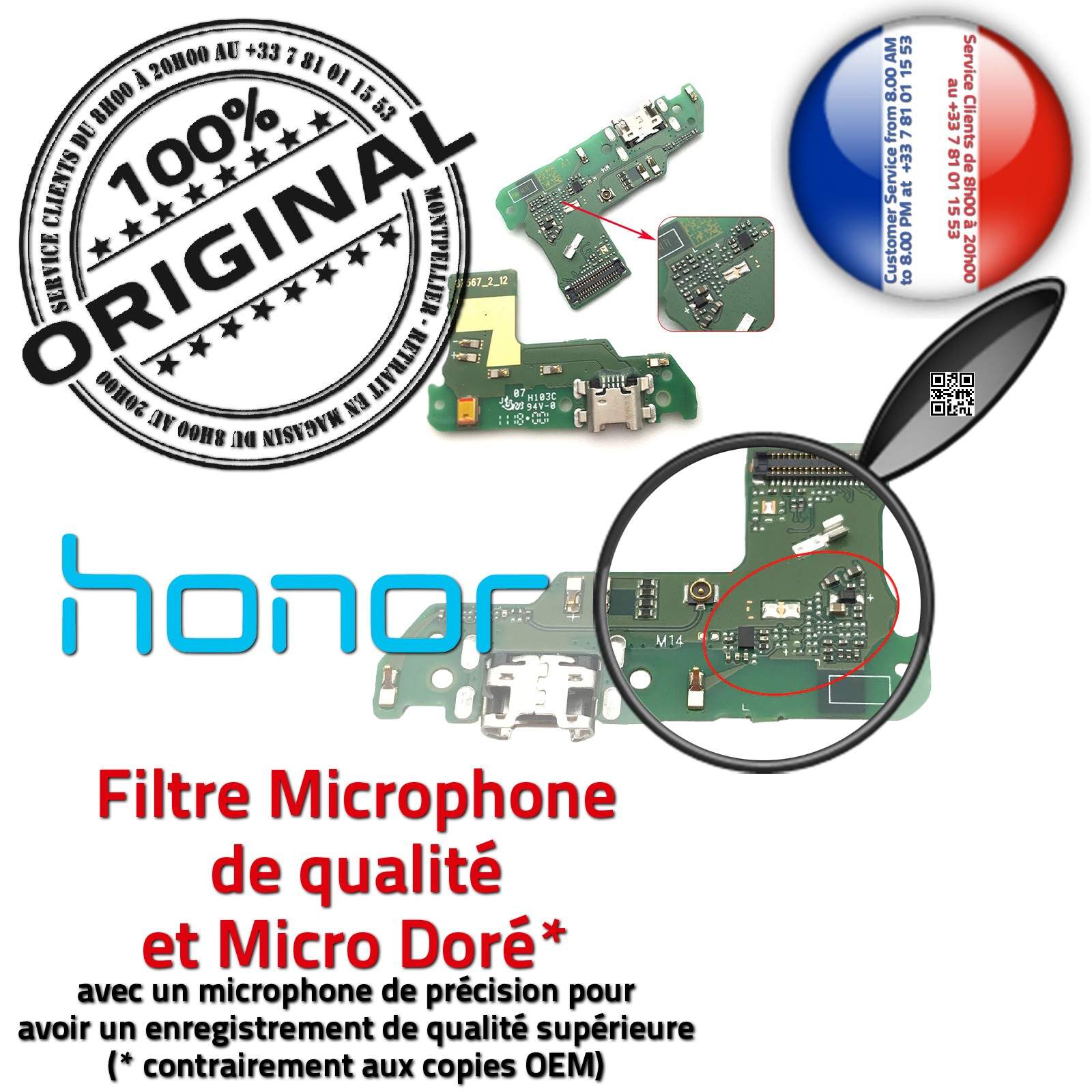 Téléphone Huawei Honor 7C ORIGINAL Connecteur Antenne SMA Nappe Chargeur USB