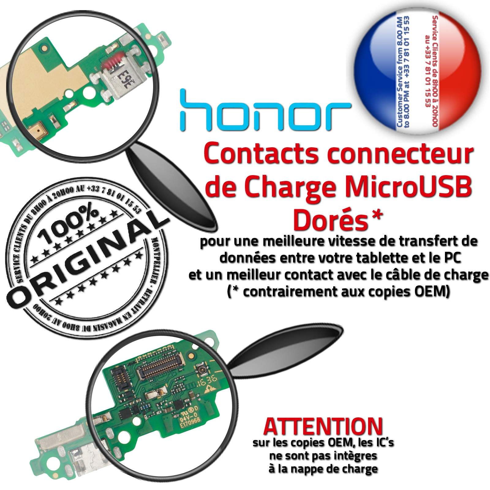 Téléphone AUDIO Type-C Remplacement Écouteurs Nappe Qualité Microphone Honor 7 LITE Sonde Température Filtre Haut-Parleurs Réparation Chargeur Micro USB C Connecteur de Charge Rapide ORIGINAL Réseau Antenne SMA JACK Changer Câble Prise Alimentation PORT
