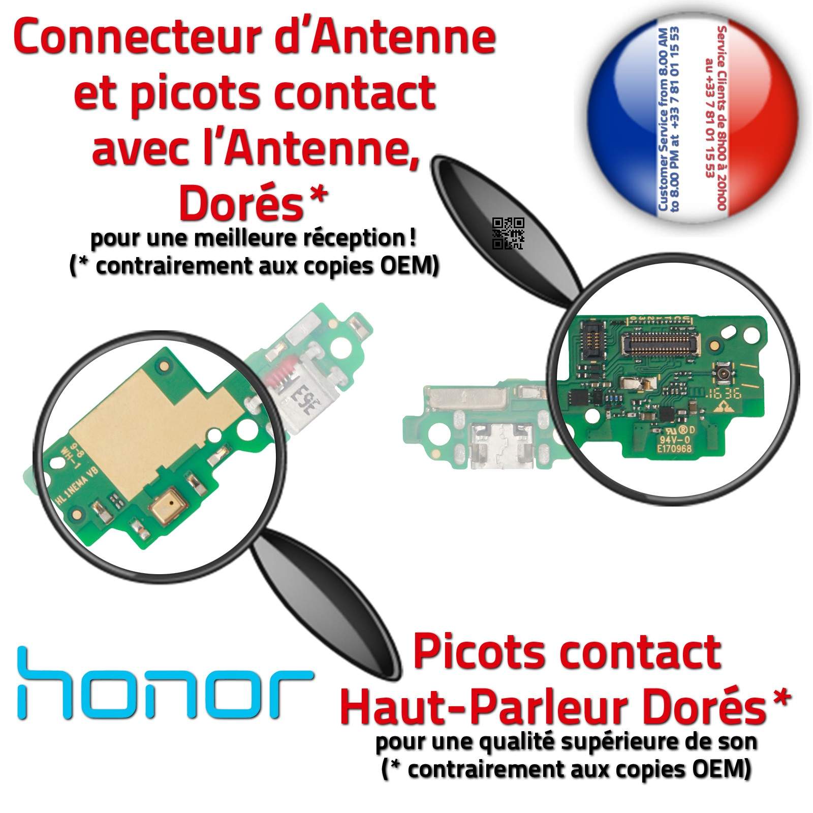 Honor 7 LITE Prise Branchement Chargeur Micro USB C ORIGINAL Téléphone PORT Nappe Charge OFFICIELLE Microphone Antenne Câble