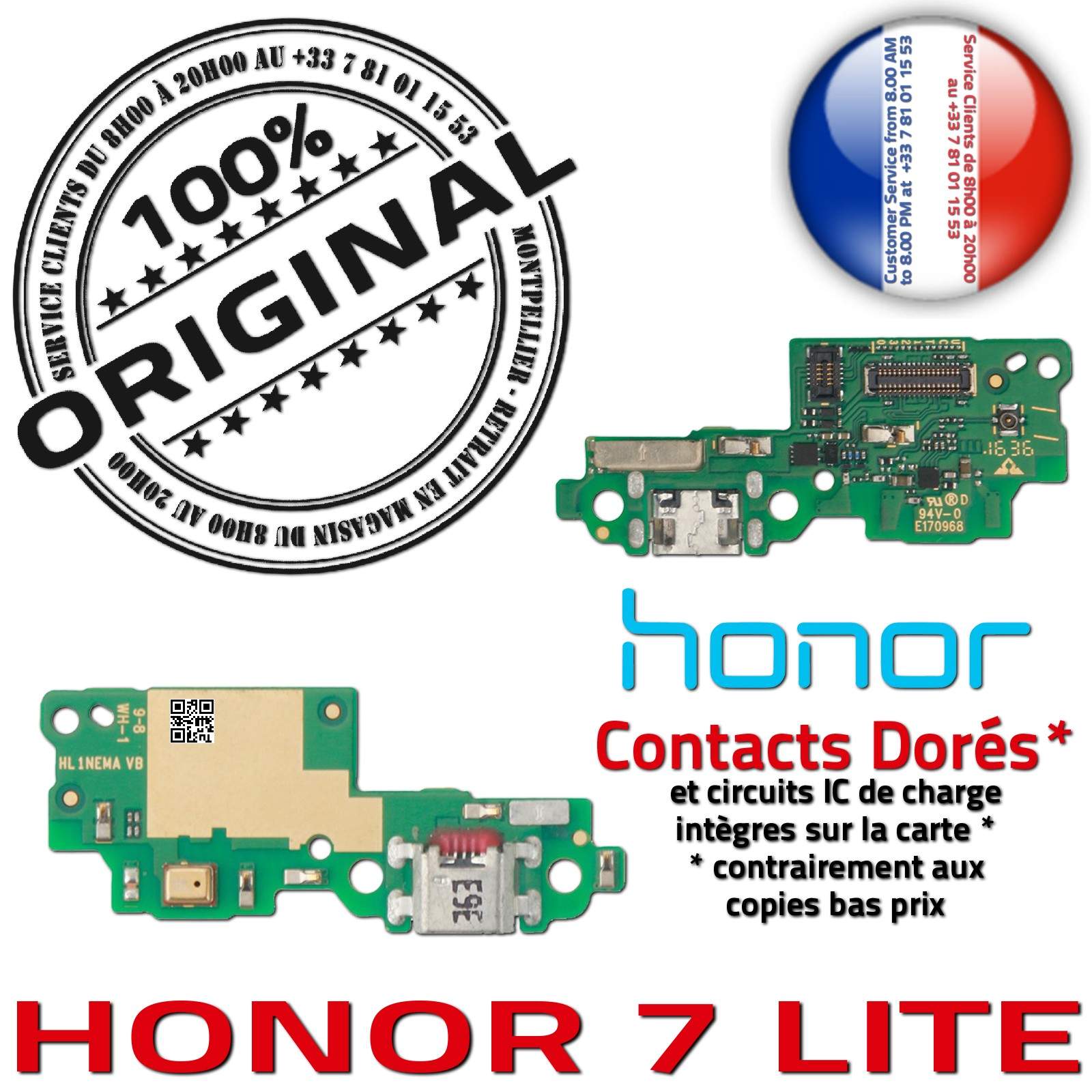 Honor 7 LITE Connecteur de Charge ORIGINAL Prise Chargeur MicroUSB Nappe OFFICIELLE Qualité Microphone Antenne RESEAU Câble JACK