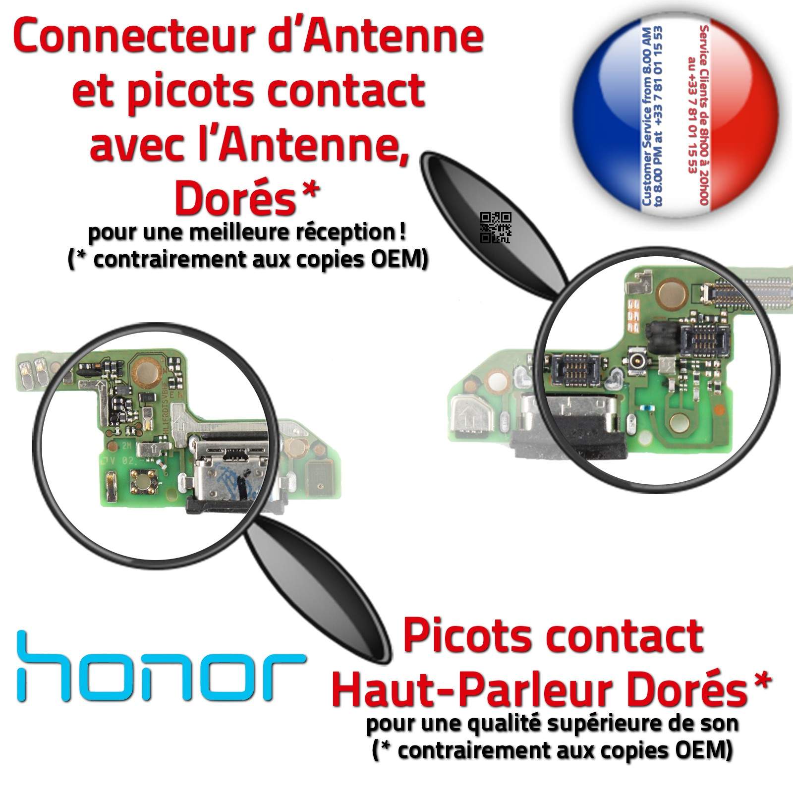 Honor 8 Connecteur de Charge ORIGINAL Prise Chargeur Micro USB Type-C Nappe OFFICIELLE Qualité Microphone Antenne RESEAU Câble