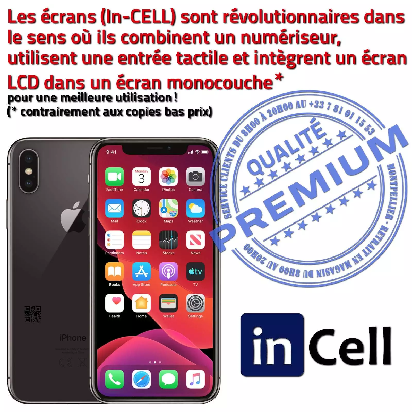 inCELL Apple iPhone A2097 Qualité PREMIUM Écran Verre Multi-Touch LCD LG-Sharp