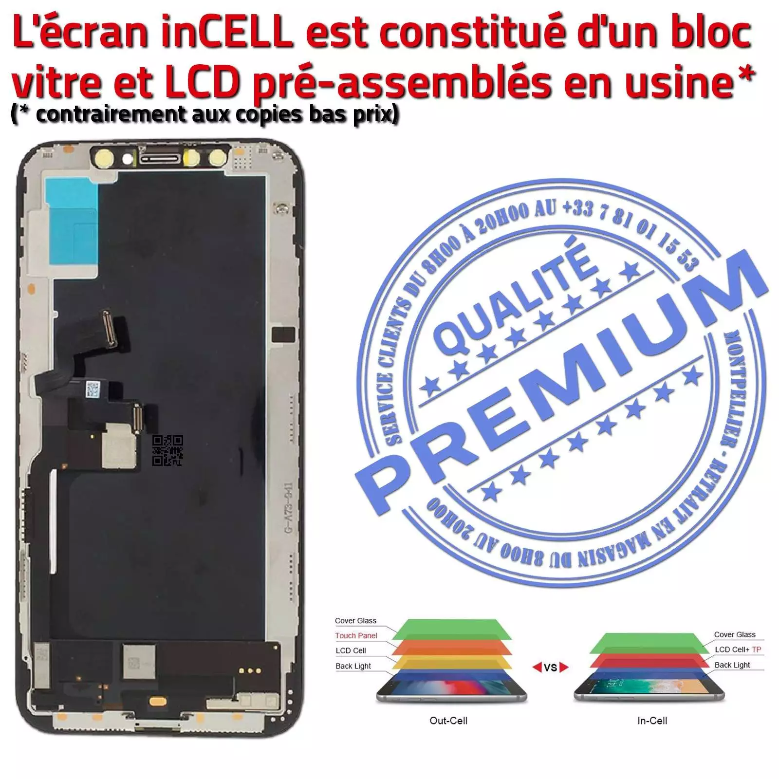 Verre Multi-Touch inCELL iPhone XS A2099 Apple LCD PREMIUM SmartPhone Touch Remplacement Écran Cristaux Liquides iTruColor