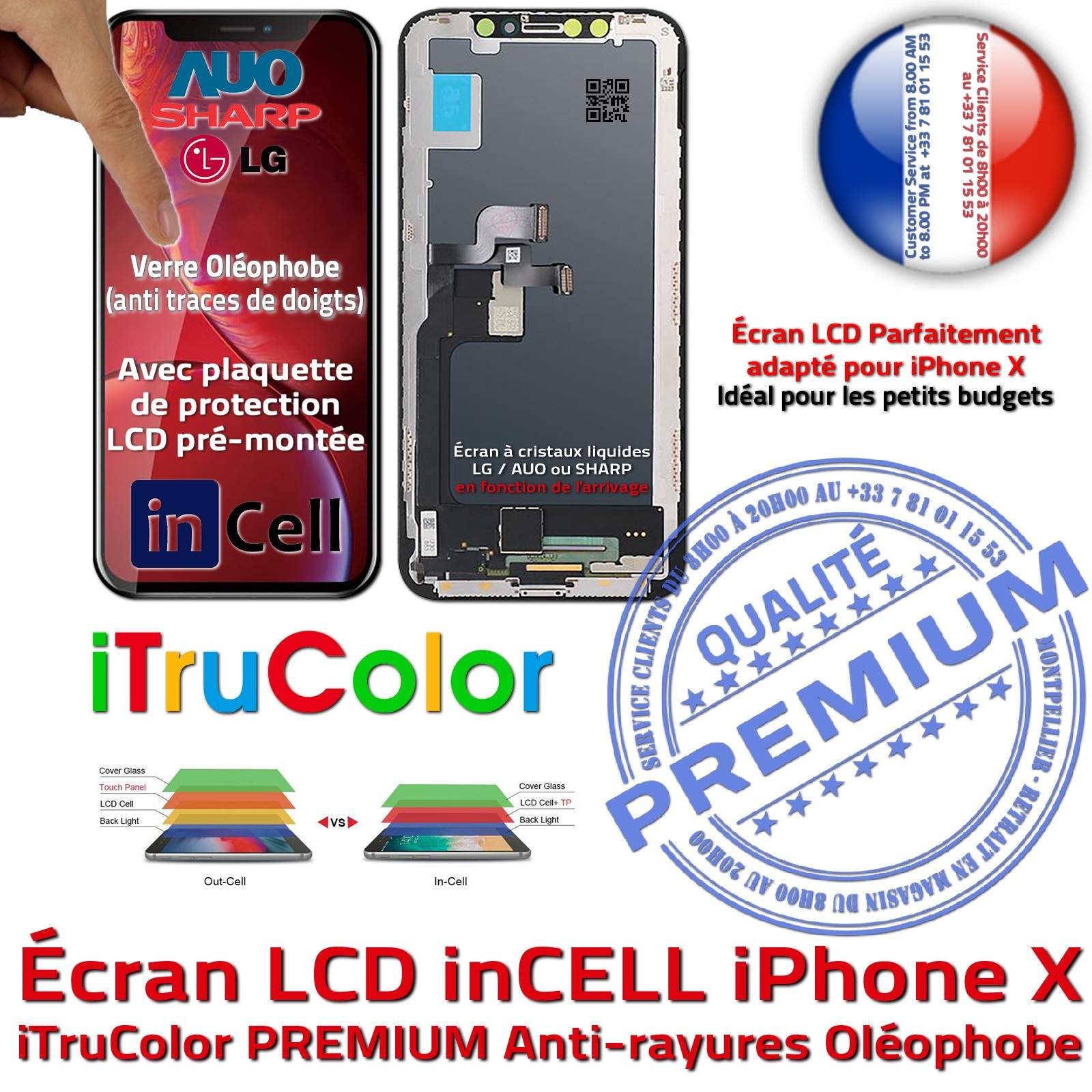 Vitre Tactile + écran LCD iPhone X (10) Qualité originale OEM Noir