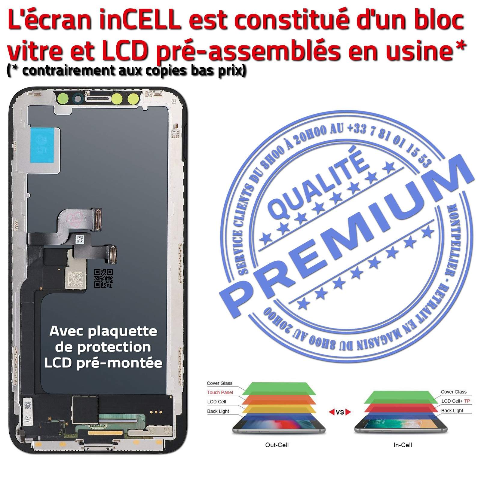 Écran Complet Verre Multi-Touch inCELL Apple iPhone 10 PREMIUM SmartPhone  3D Touch LCD Remplacement Cristaux Liquides Oléophobe