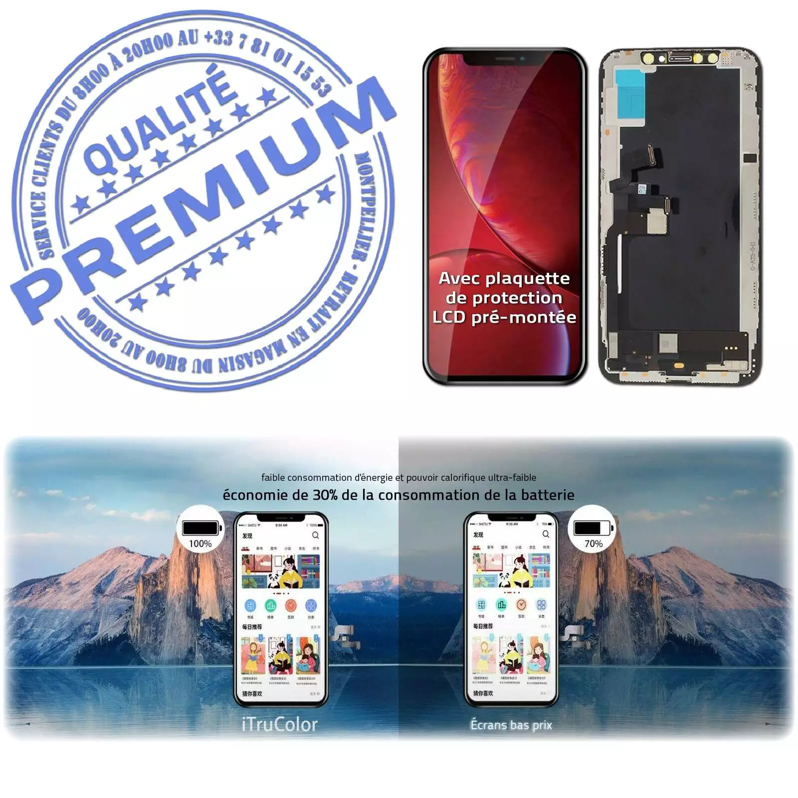 Écran inCELL Réparation Apple iPhone XS iTruColor PREMIUM SmartPhone 3D Touch LCD Cristaux Liquides HD Super Retina 5,8 inch