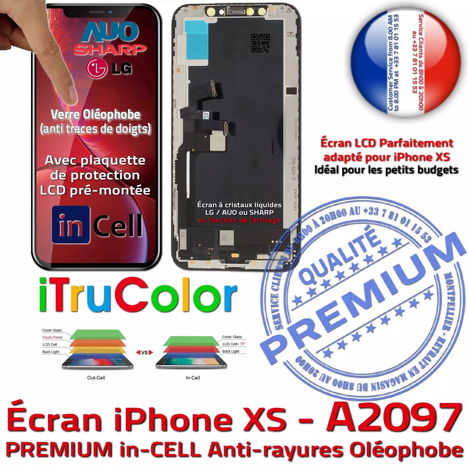Écran LCD sur Châssis Verre Multi-Touch inCELL Apple iPhone XS A2097 PREMIUM SmartPhone Touch Remplacement Cristaux Liquides HDR
