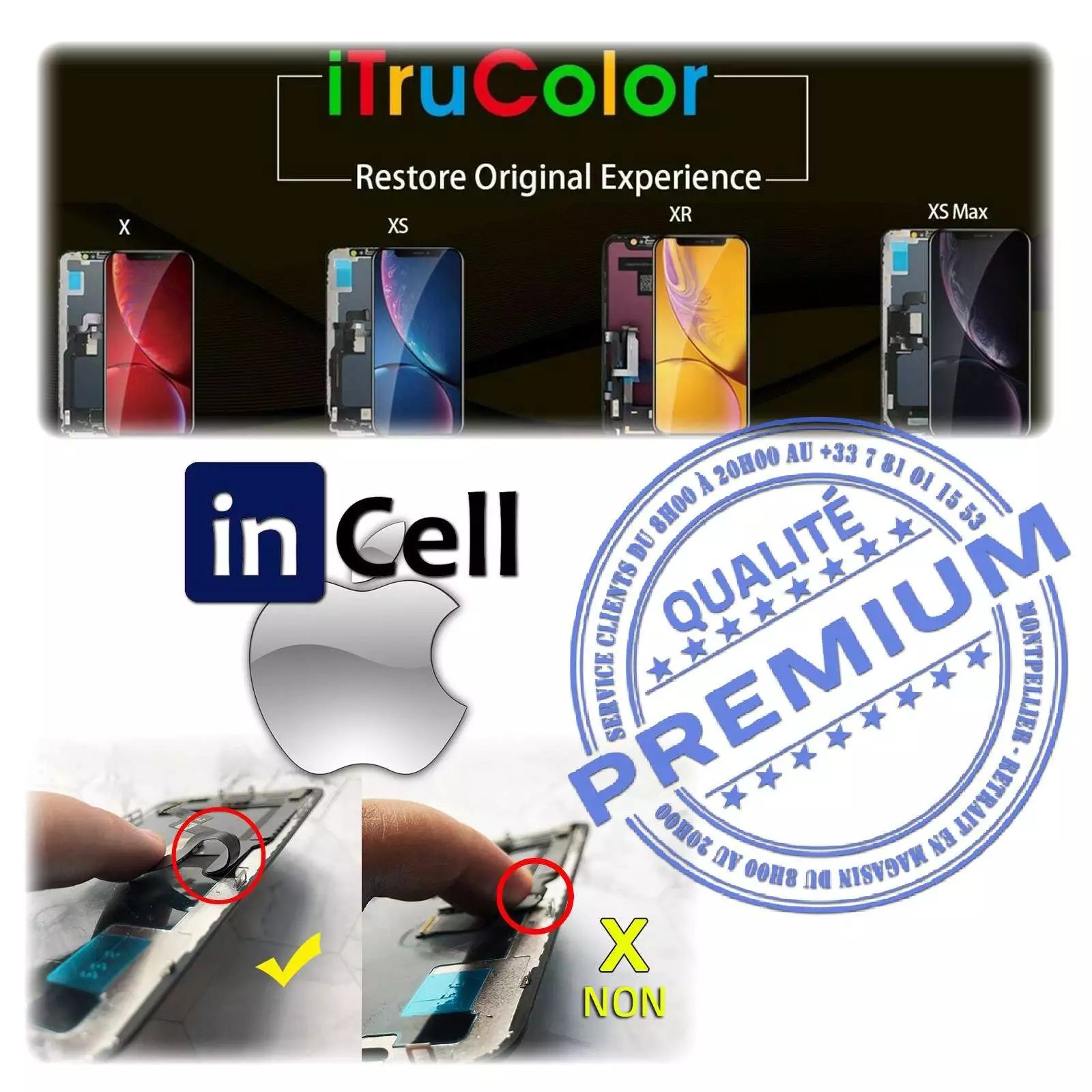 Verre Tactile Écran Complet iPhone XS A2099 inCELL Qualité PREMIUM Réparation SmartPhone Affichage True Tone LCD Retina 5,8 in